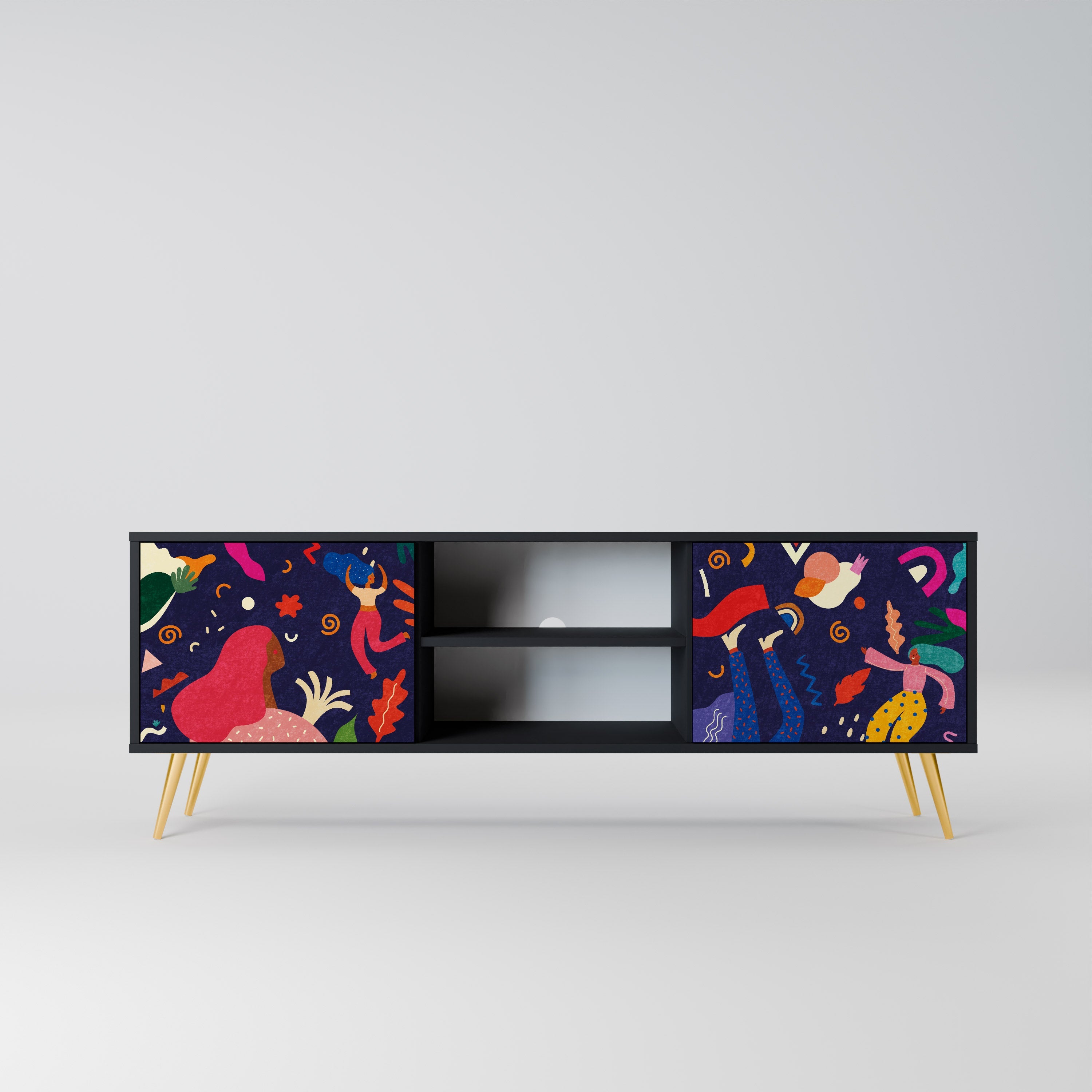 FESTIVE PLEASURES 2-Door TV Stand in Black Finish