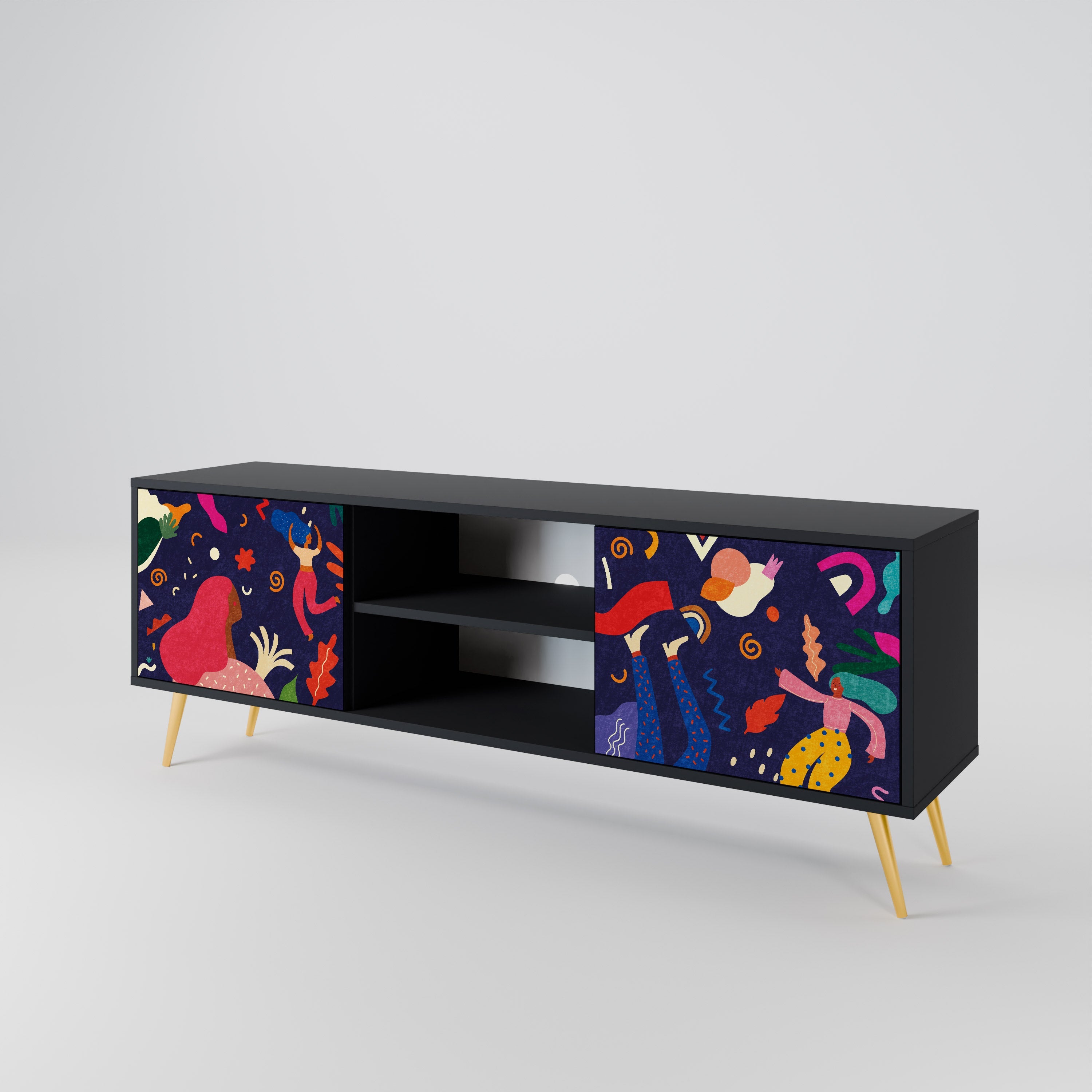 FESTIVE PLEASURES 2-Door TV Stand in Black Finish