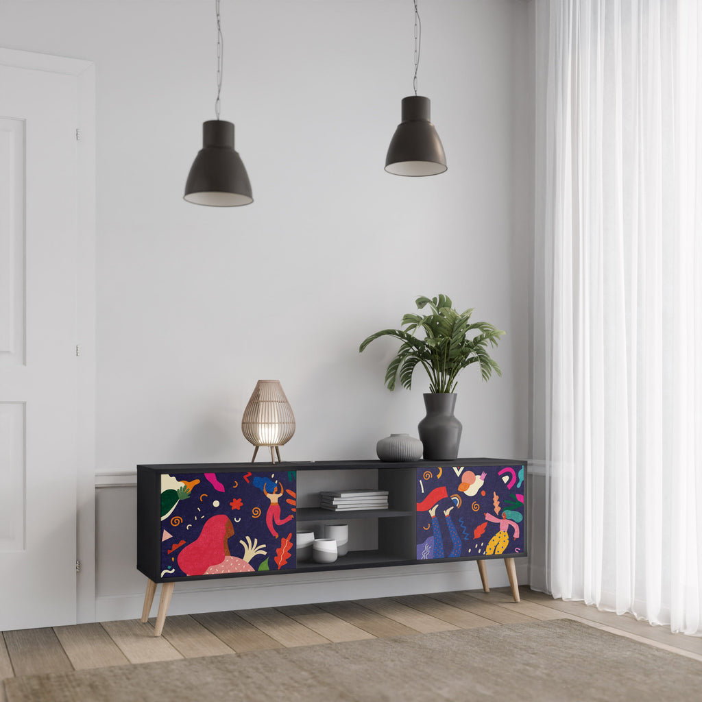 FESTIVE PLEASURES 2-Door TV Stand in Black Finish