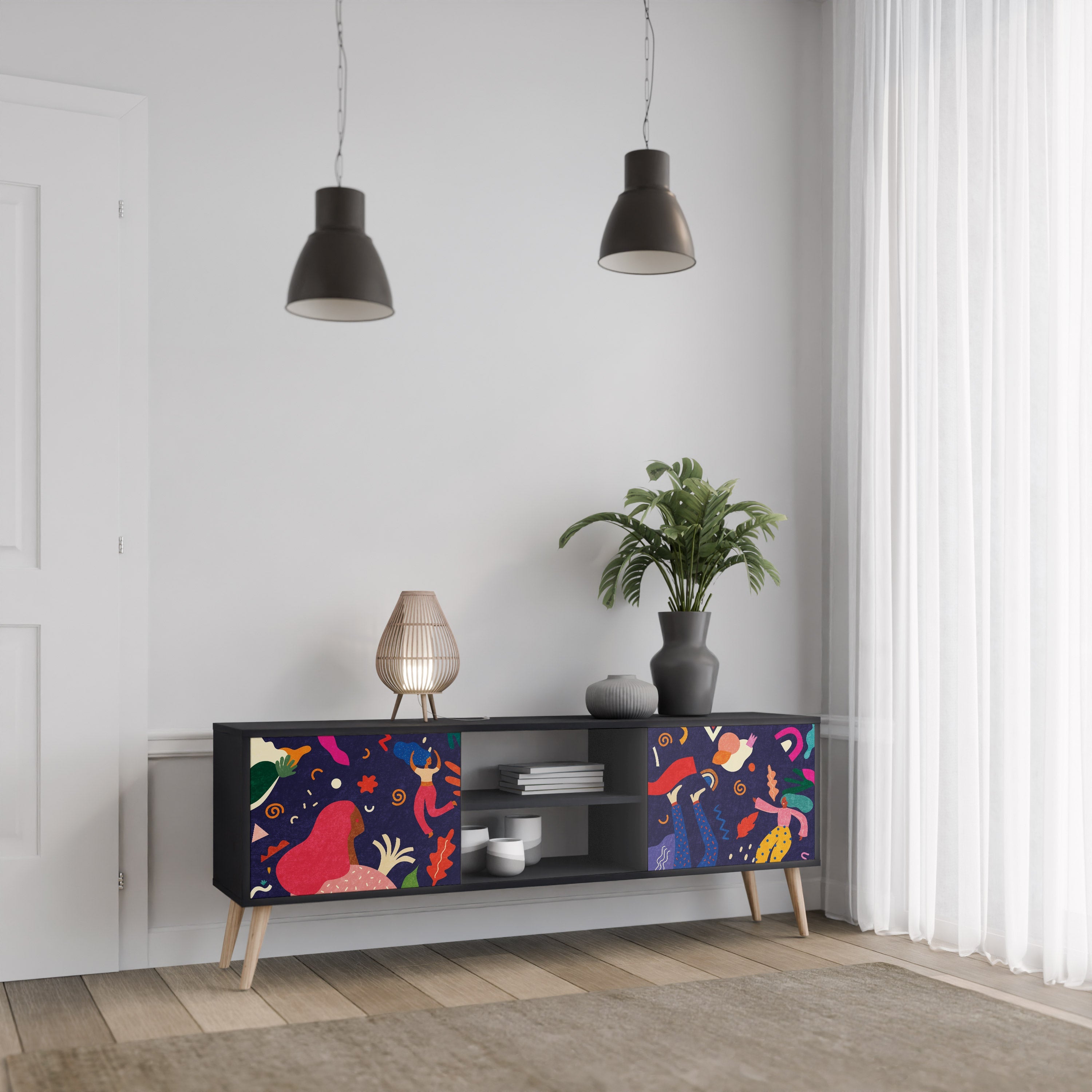 FESTIVE PLEASURES 2-Door TV Stand in Black Finish