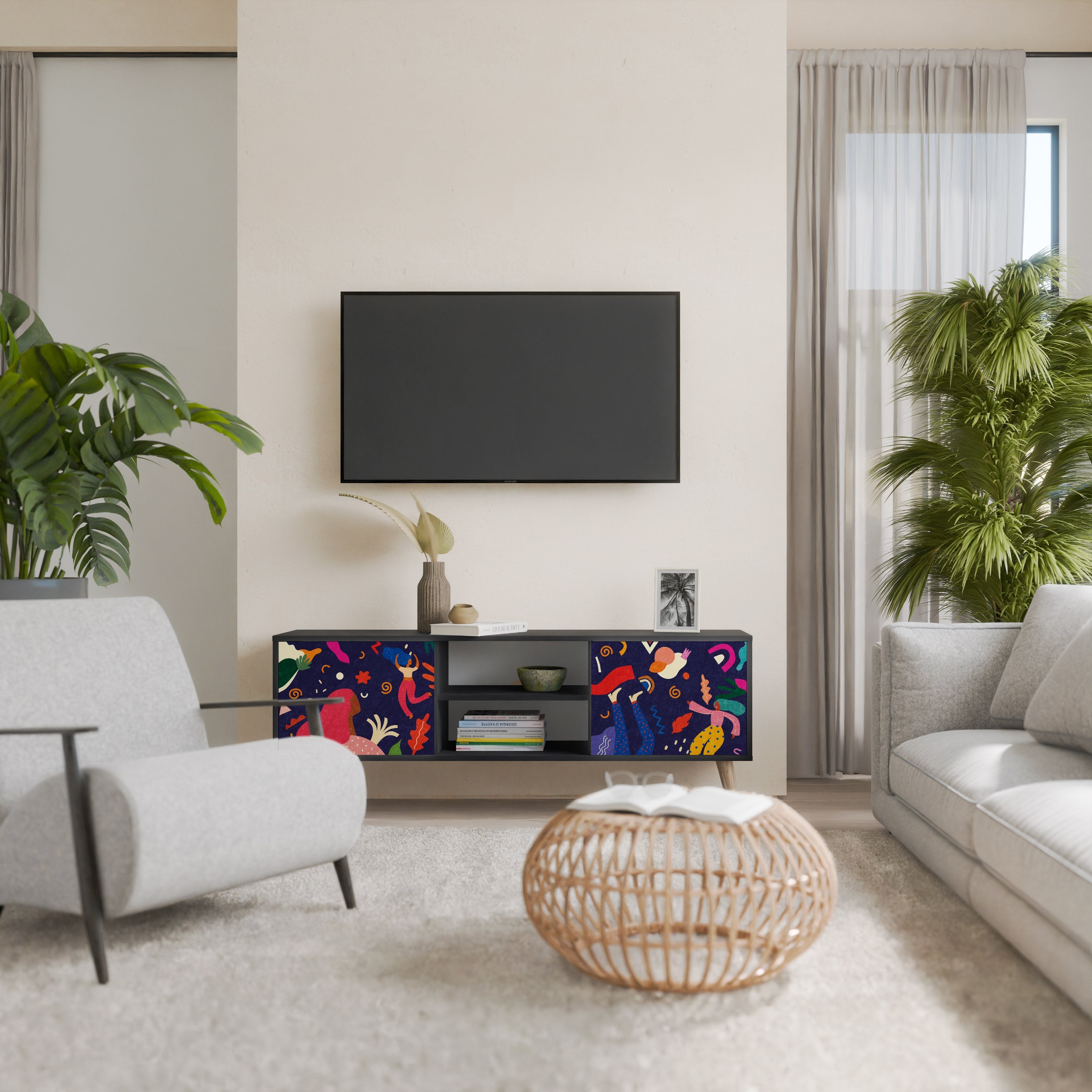 FESTIVE PLEASURES 2-Door TV Stand in Black Finish