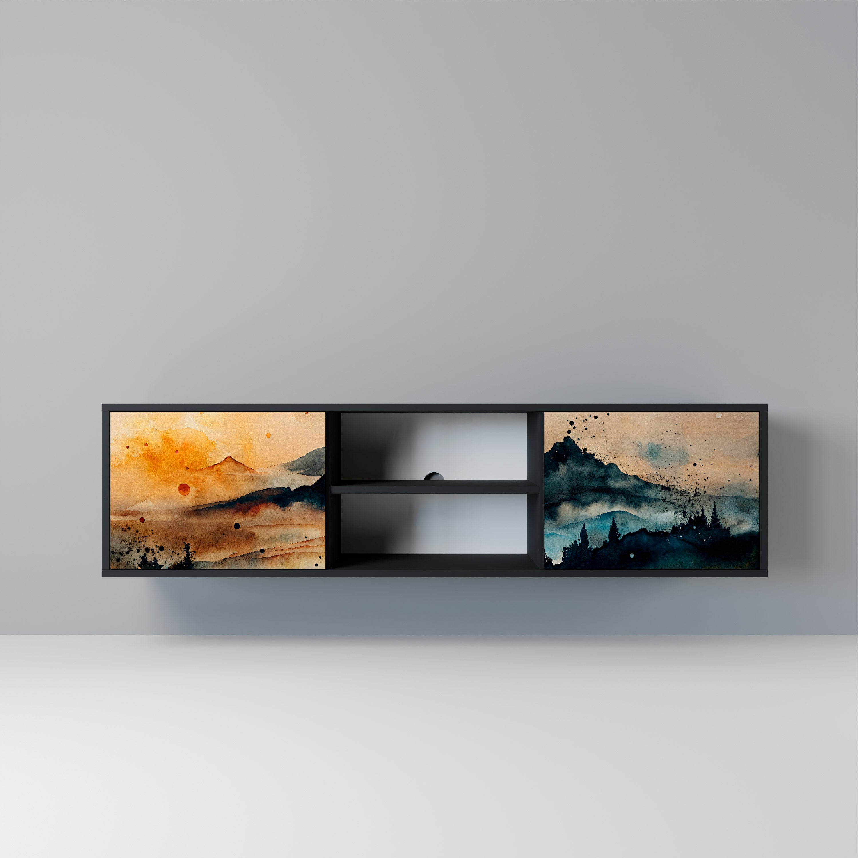 OMINOUS MOUNTAINS 2-Door TV Stand in Black Finish