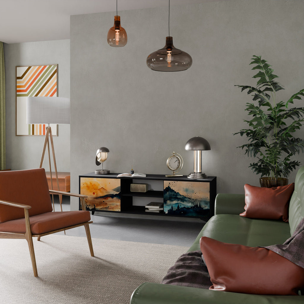 OMINOUS MOUNTAINS 2-Door TV Stand in Black Finish