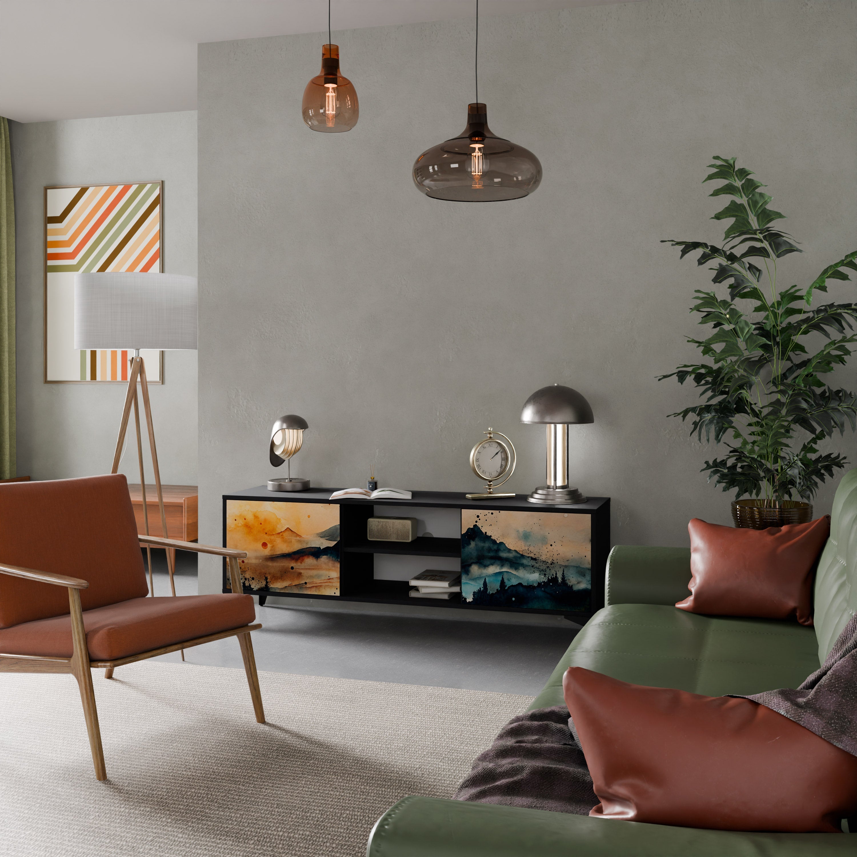 OMINOUS MOUNTAINS 2-Door TV Stand in Black Finish