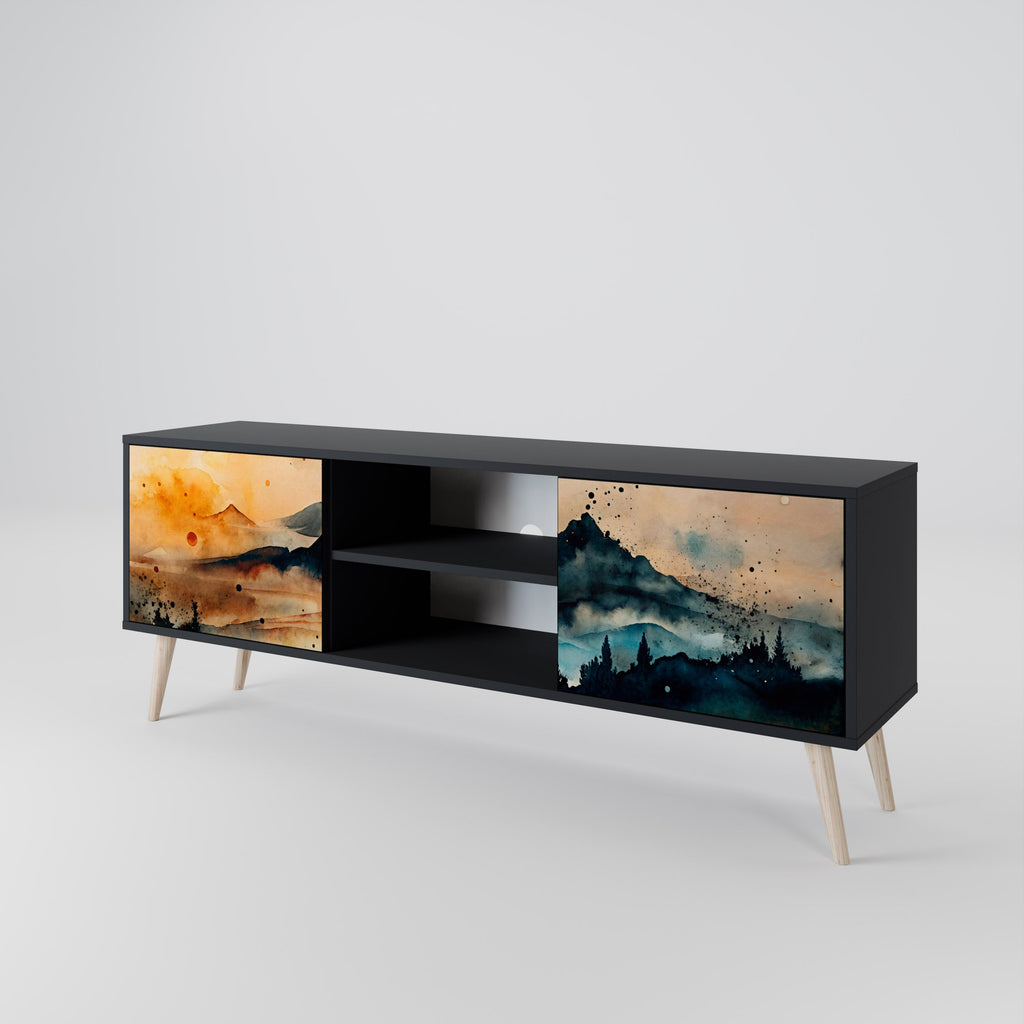 OMINOUS MOUNTAINS 2-Door TV Stand in Black Finish
