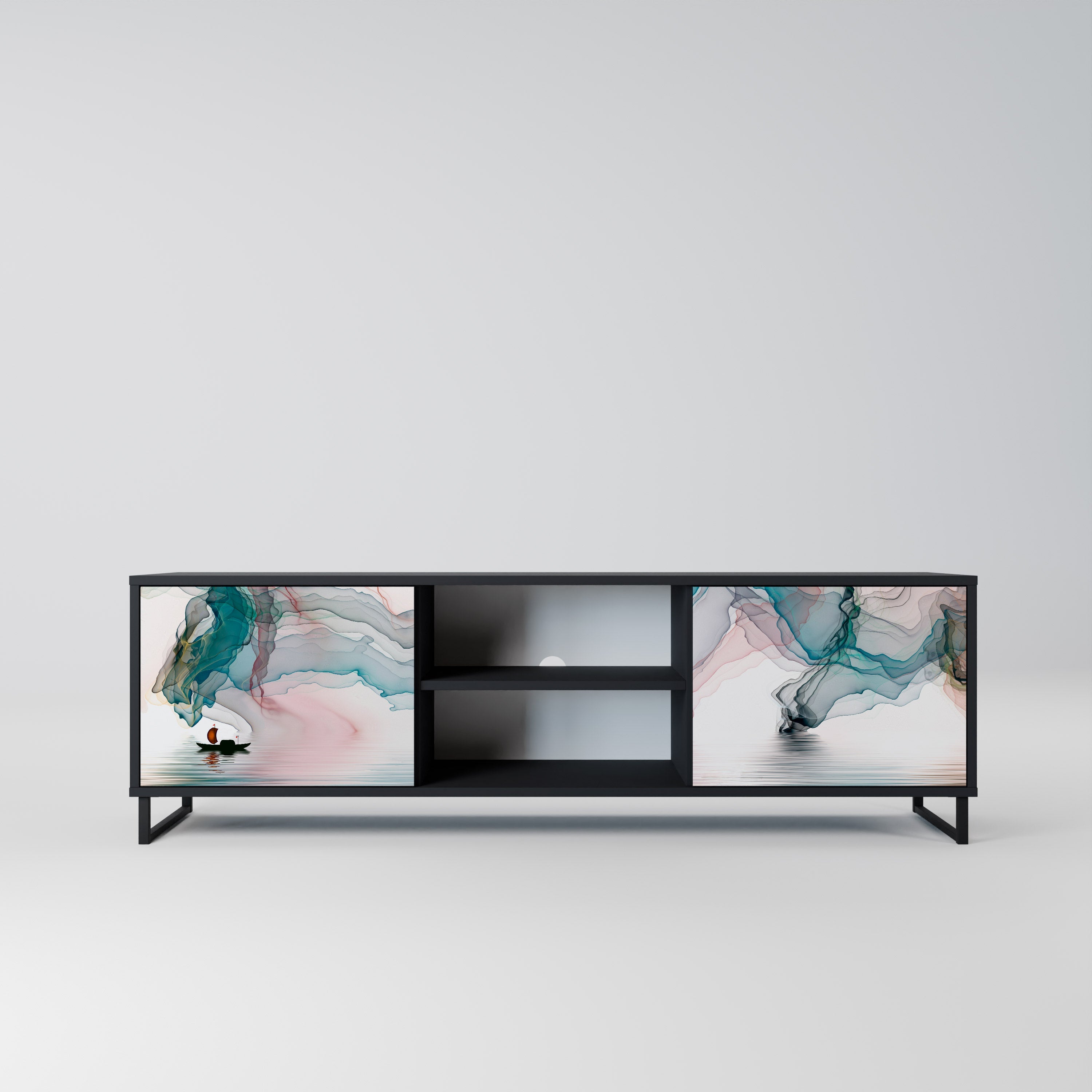 VELVET CROSSING 2-Door TV Stand in Black Finish