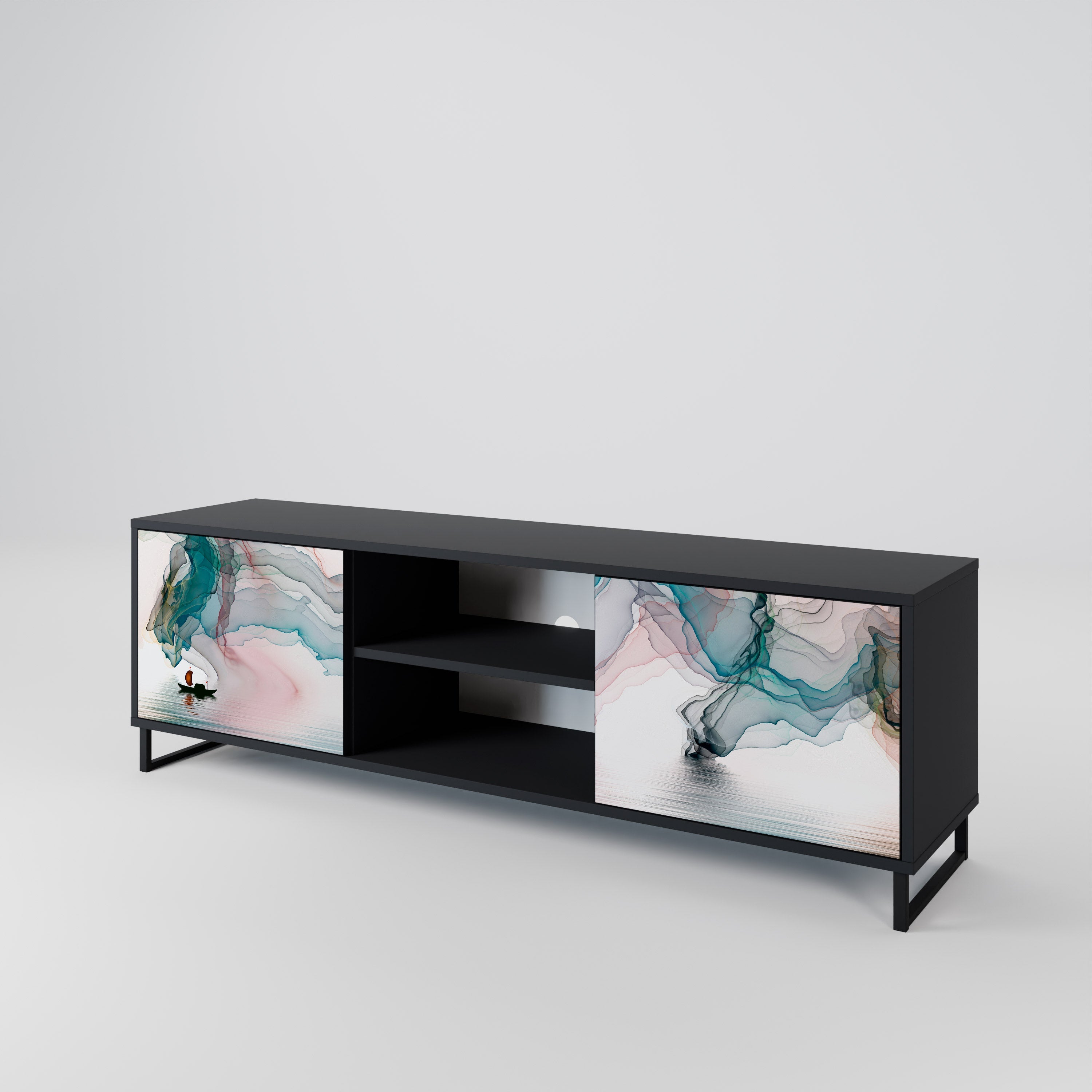 VELVET CROSSING 2-Door TV Stand in Black Finish