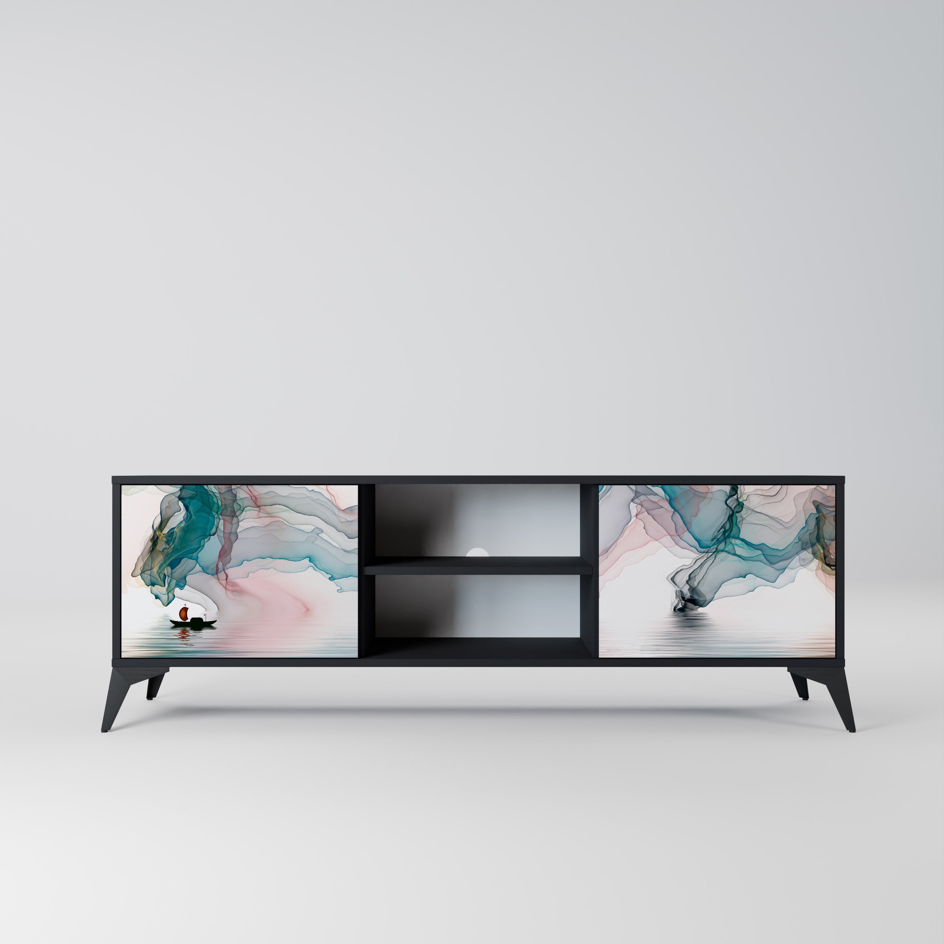 VELVET CROSSING 2-Door TV Stand in Black Finish