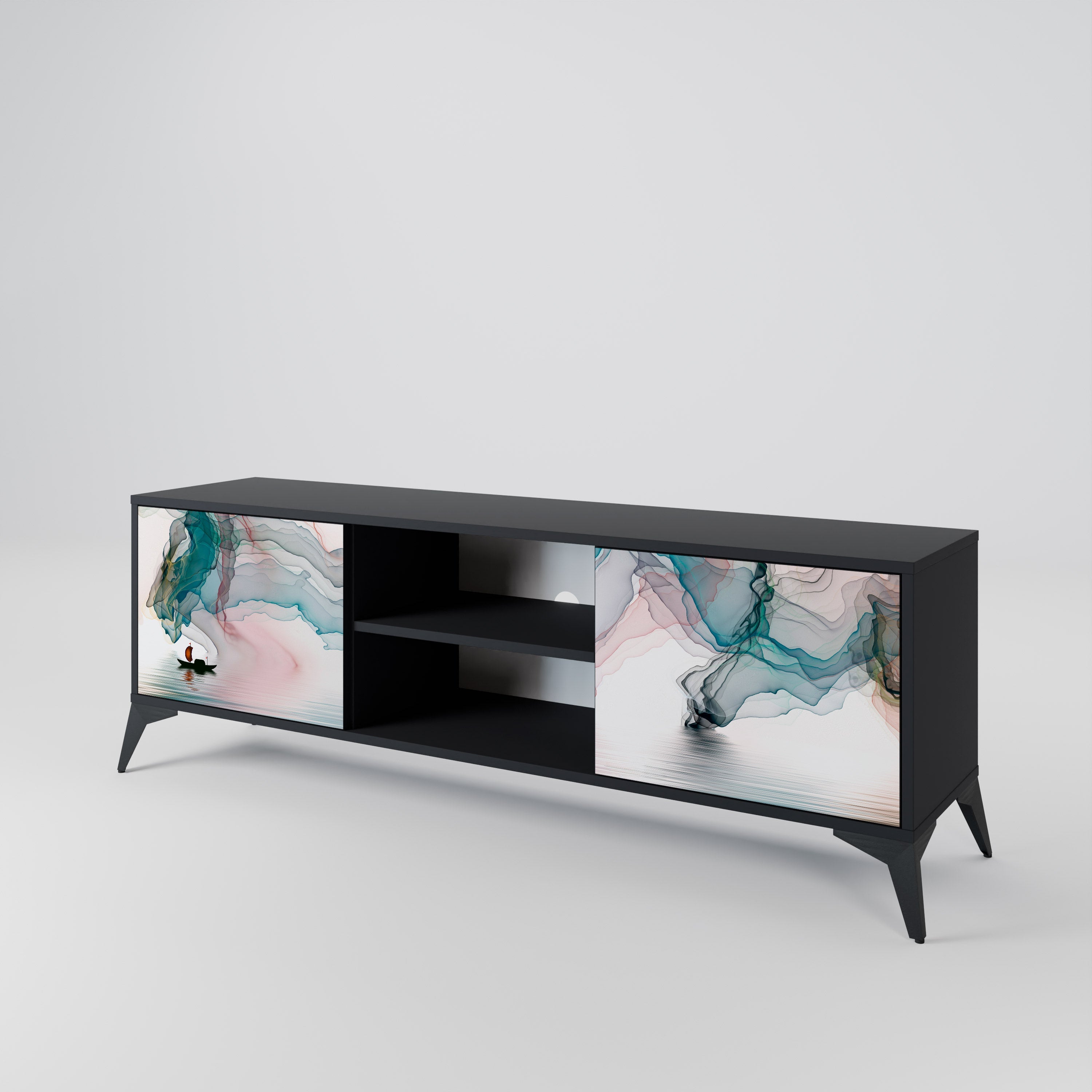 VELVET CROSSING 2-Door TV Stand in Black Finish