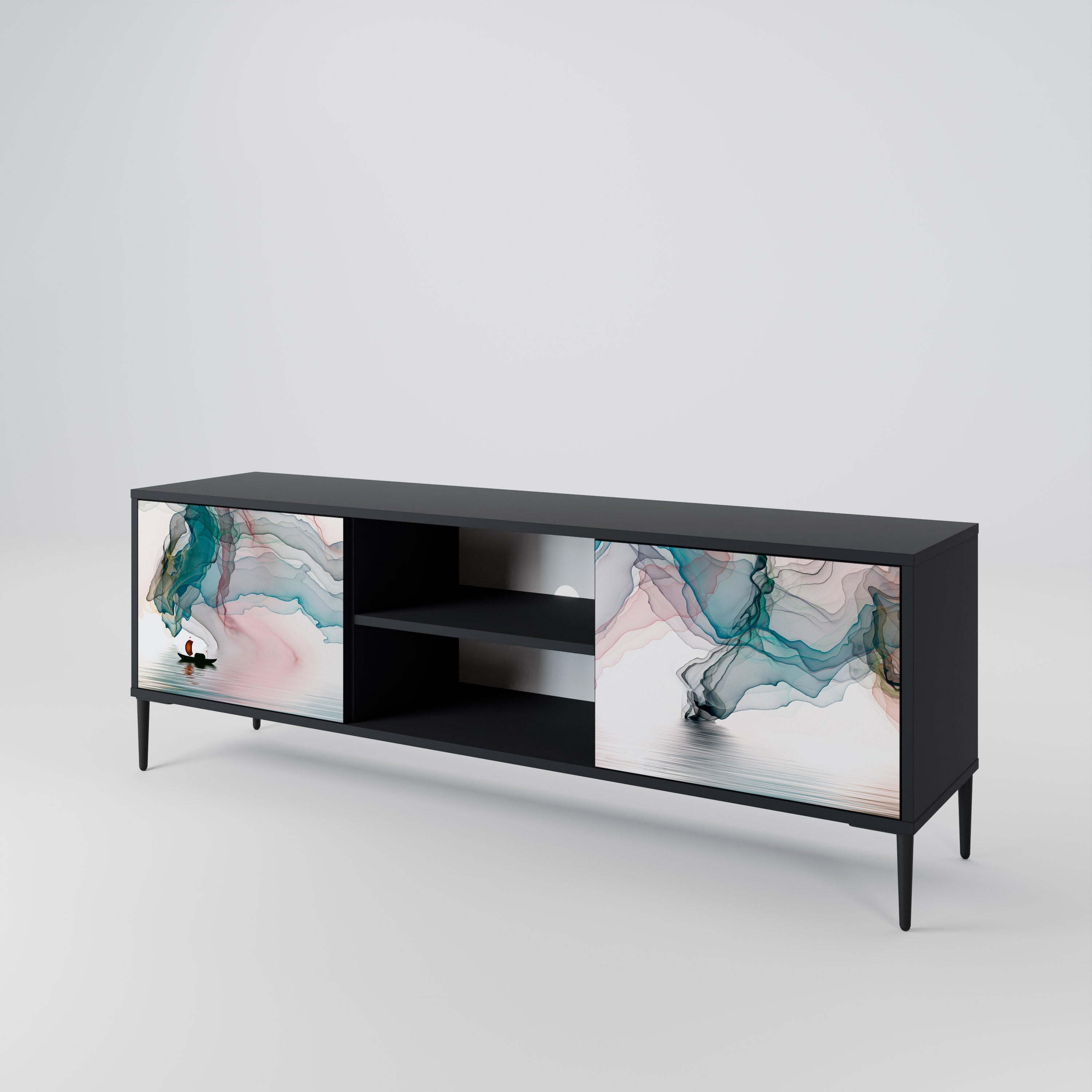 VELVET CROSSING 2-Door TV Stand in Black Finish