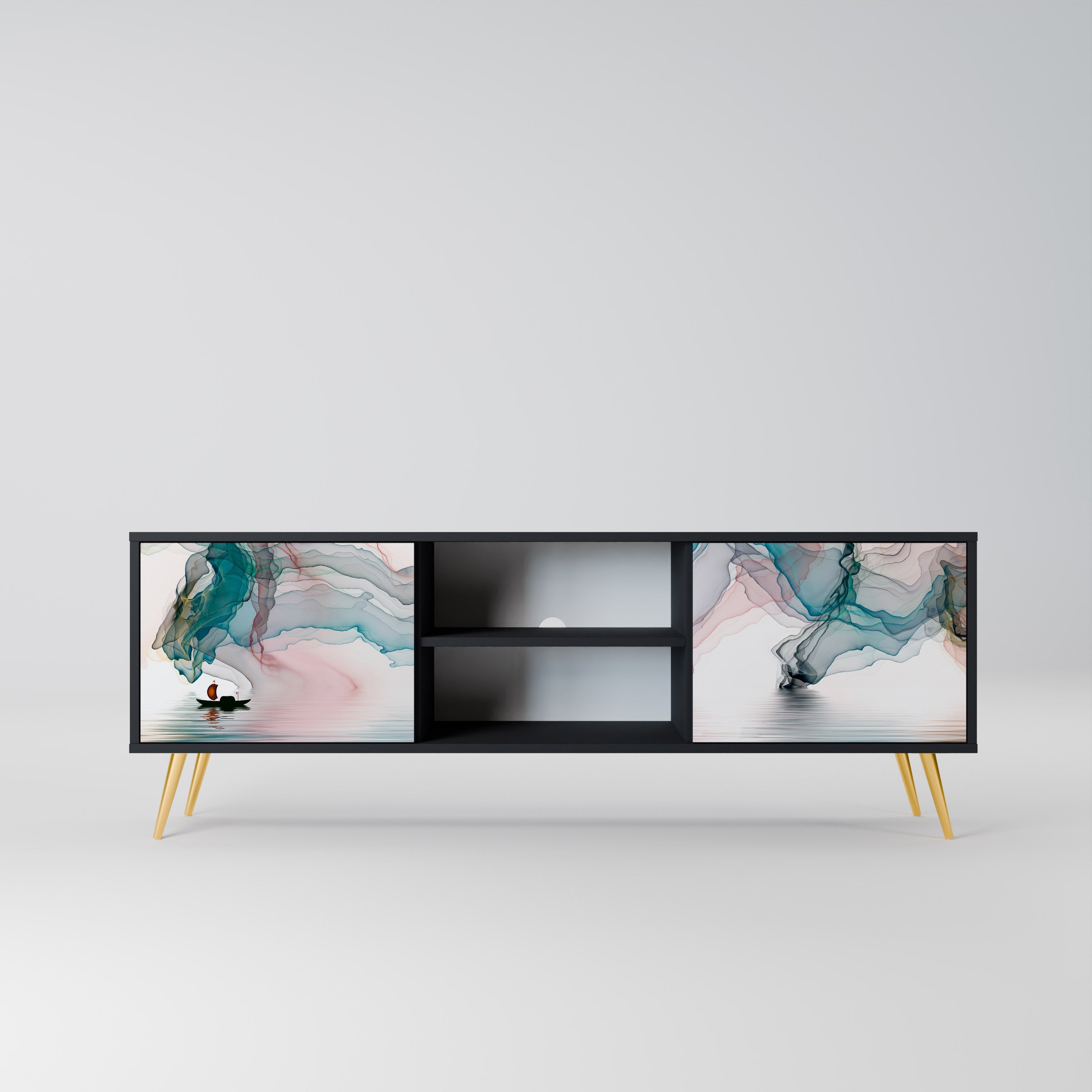 VELVET CROSSING 2-Door TV Stand in Black Finish