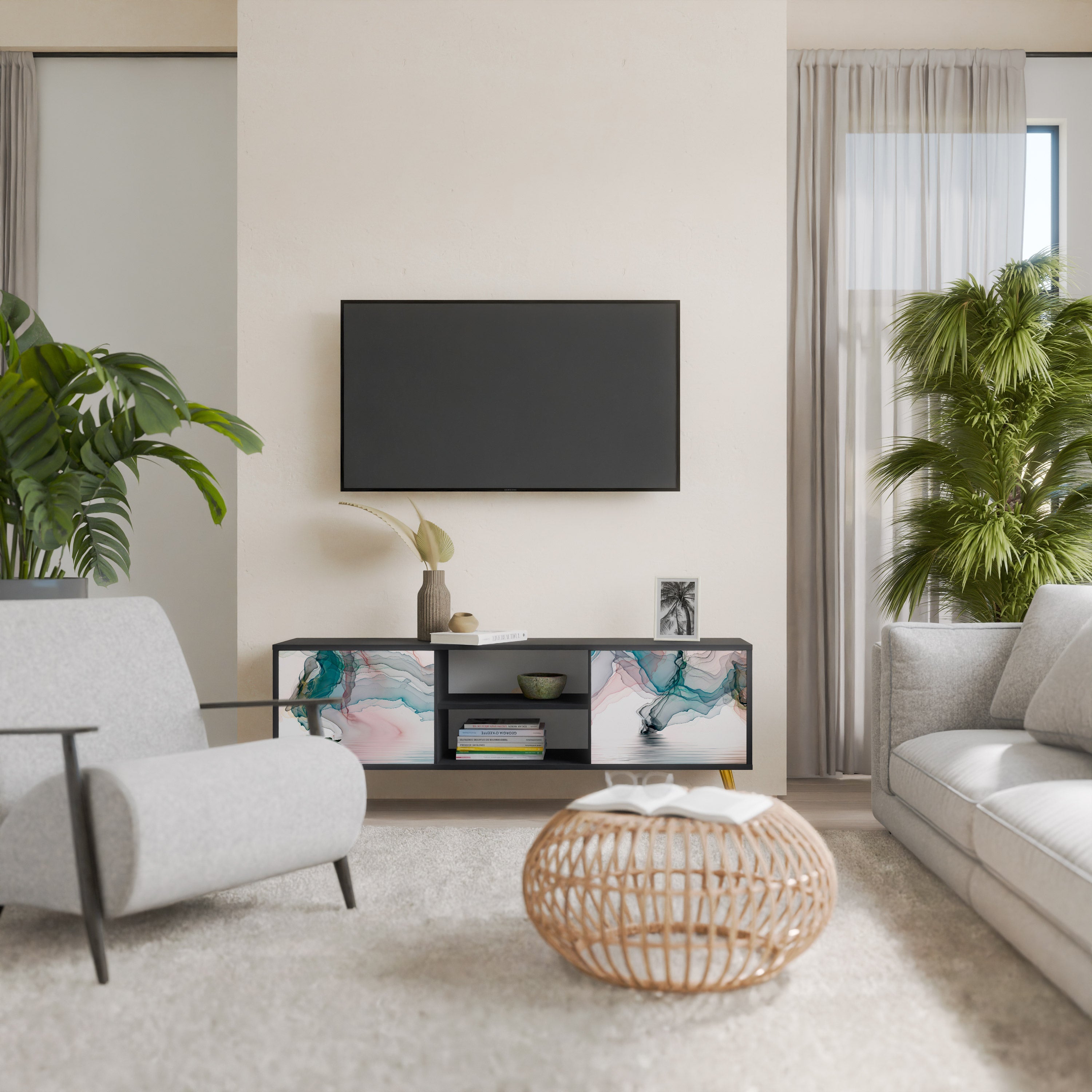 VELVET CROSSING 2-Door TV Stand in Black Finish