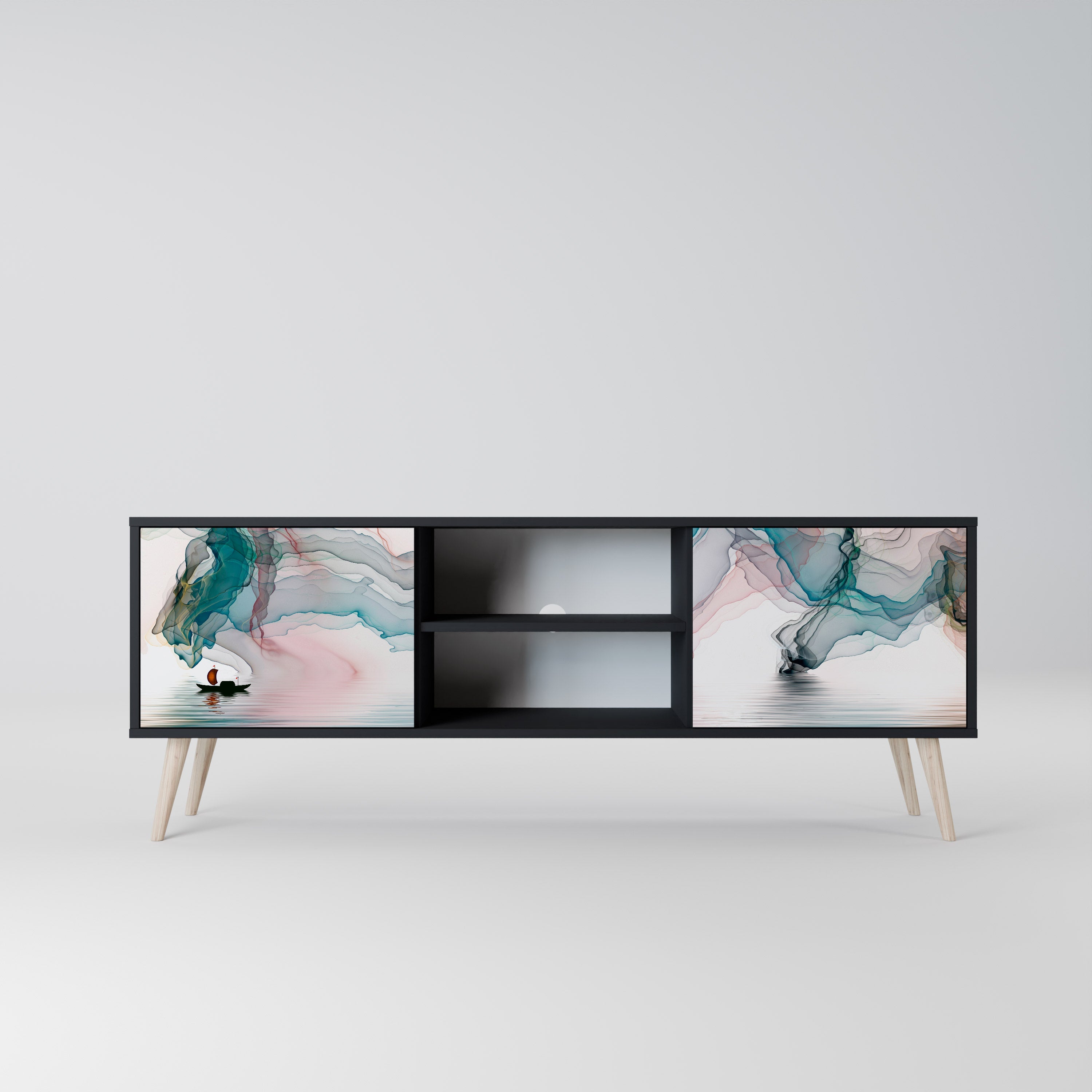 VELVET CROSSING 2-Door TV Stand in Black Finish