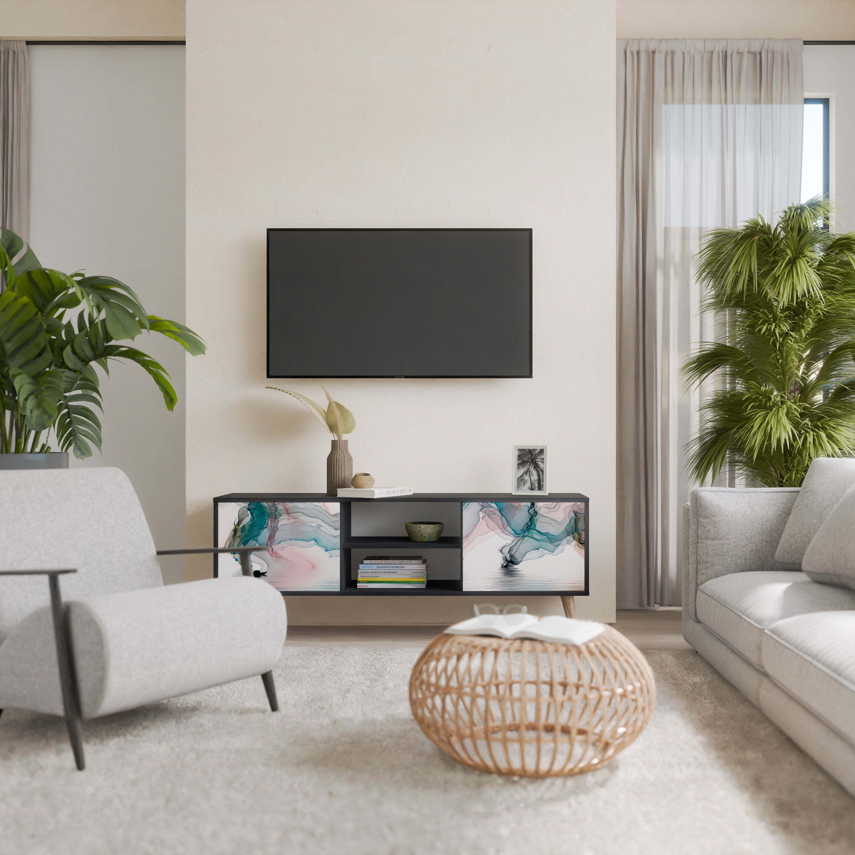 VELVET CROSSING 2-Door TV Stand in Black Finish