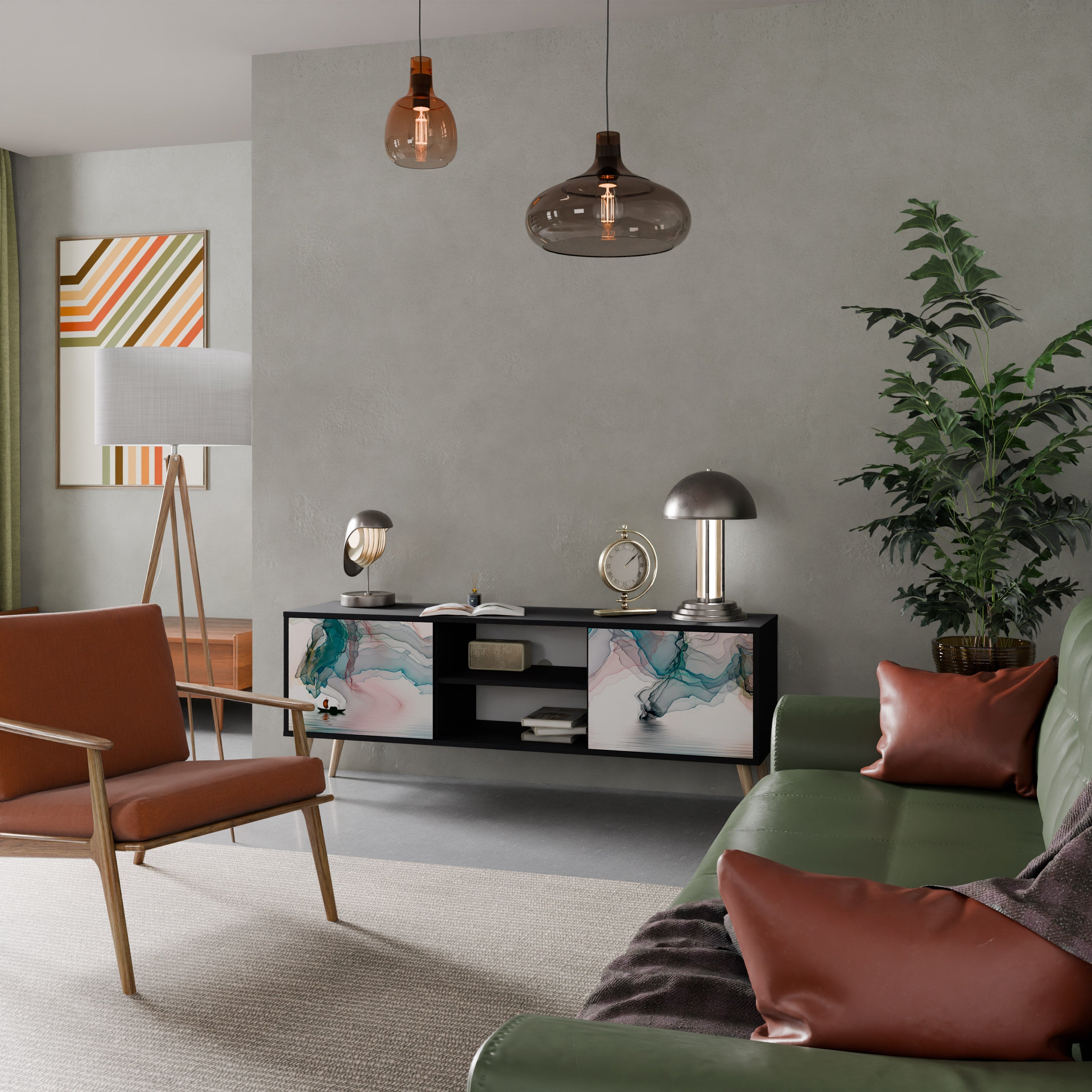 VELVET CROSSING 2-Door TV Stand in Black Finish