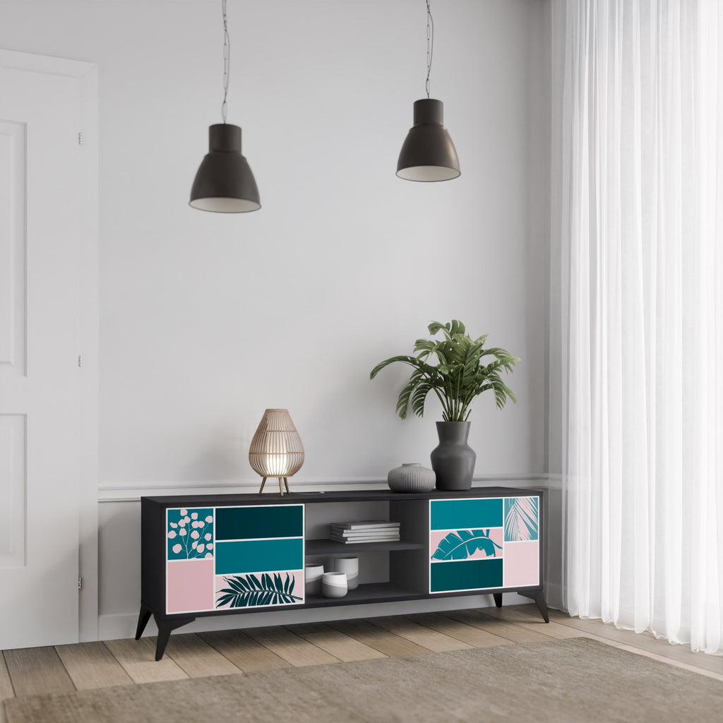 COMBINATION OF SHAPES 2-Door TV Stand in Black Finish