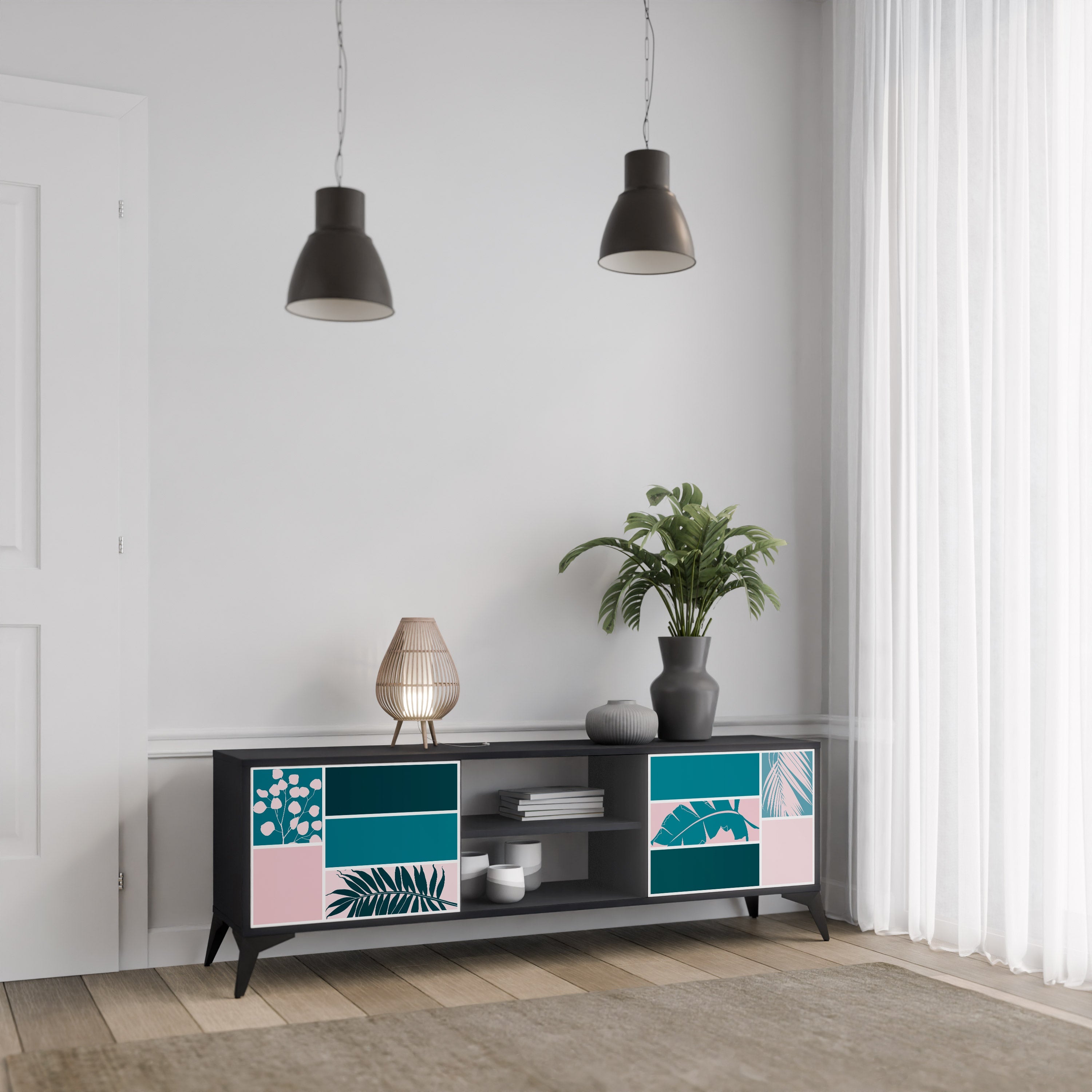 COMBINATION OF SHAPES 2-Door TV Stand in Black Finish