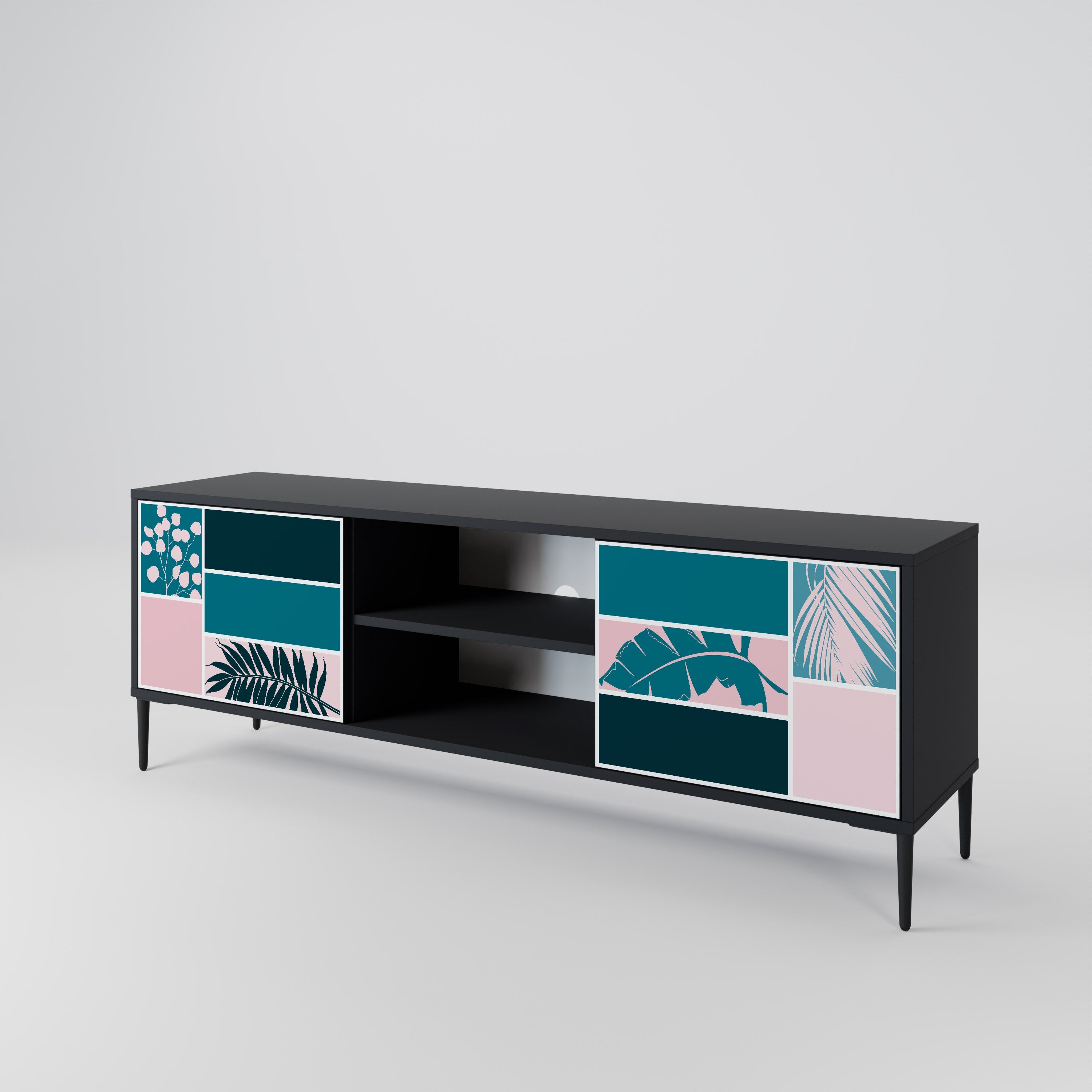 COMBINATION OF SHAPES 2-Door TV Stand in Black Finish