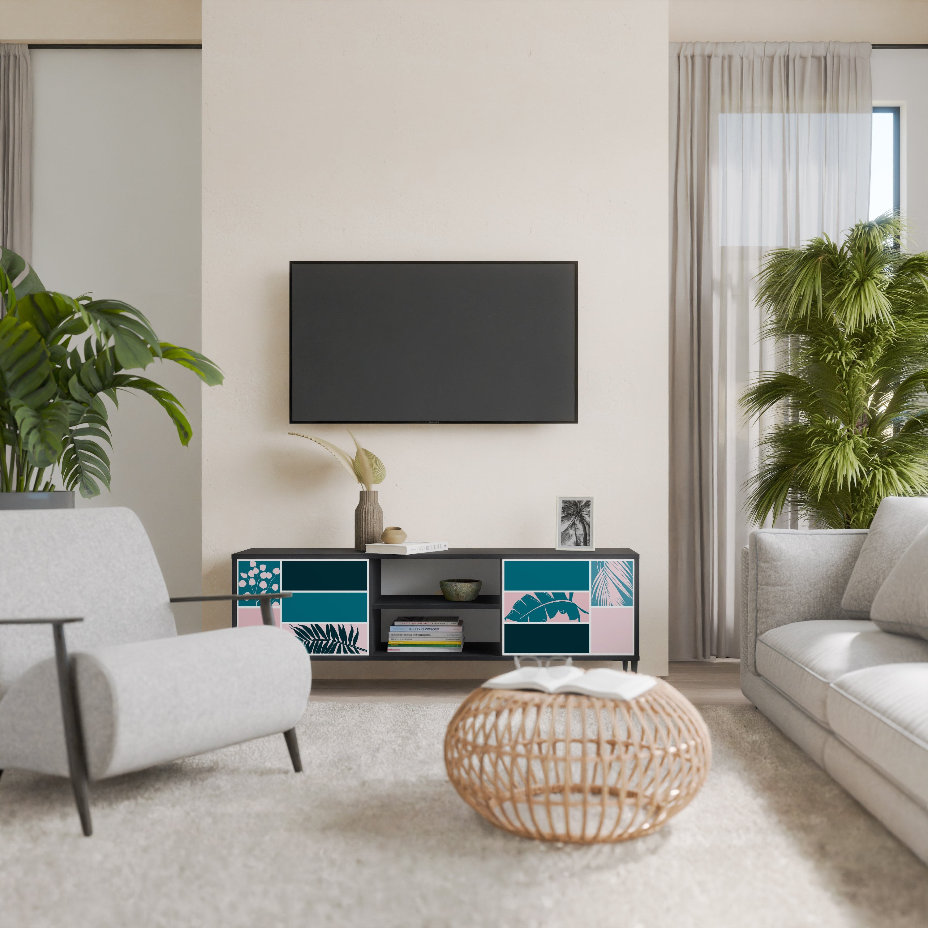 COMBINATION OF SHAPES 2-Door TV Stand in Black Finish