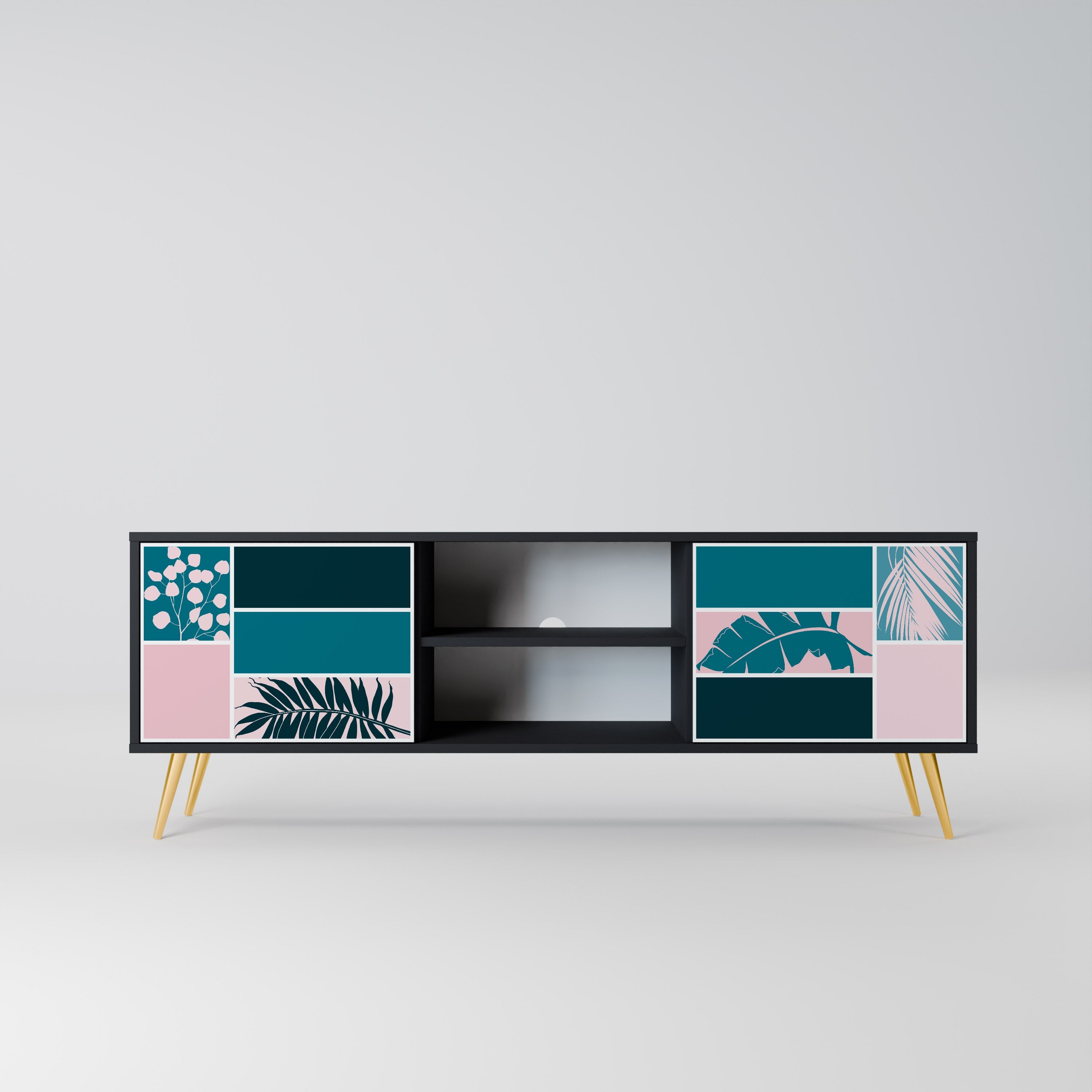 COMBINATION OF SHAPES 2-Door TV Stand in Black Finish