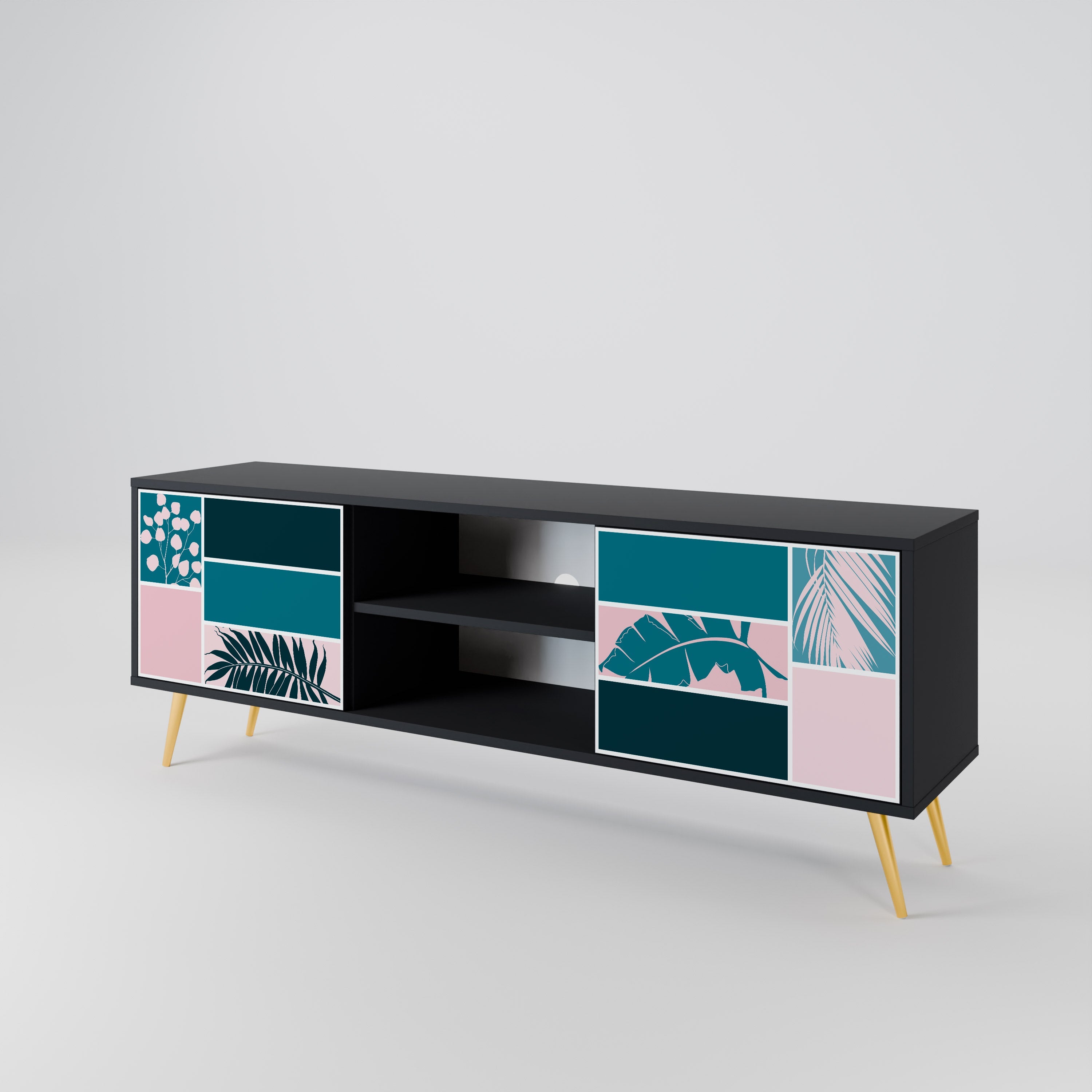 COMBINATION OF SHAPES 2-Door TV Stand in Black Finish