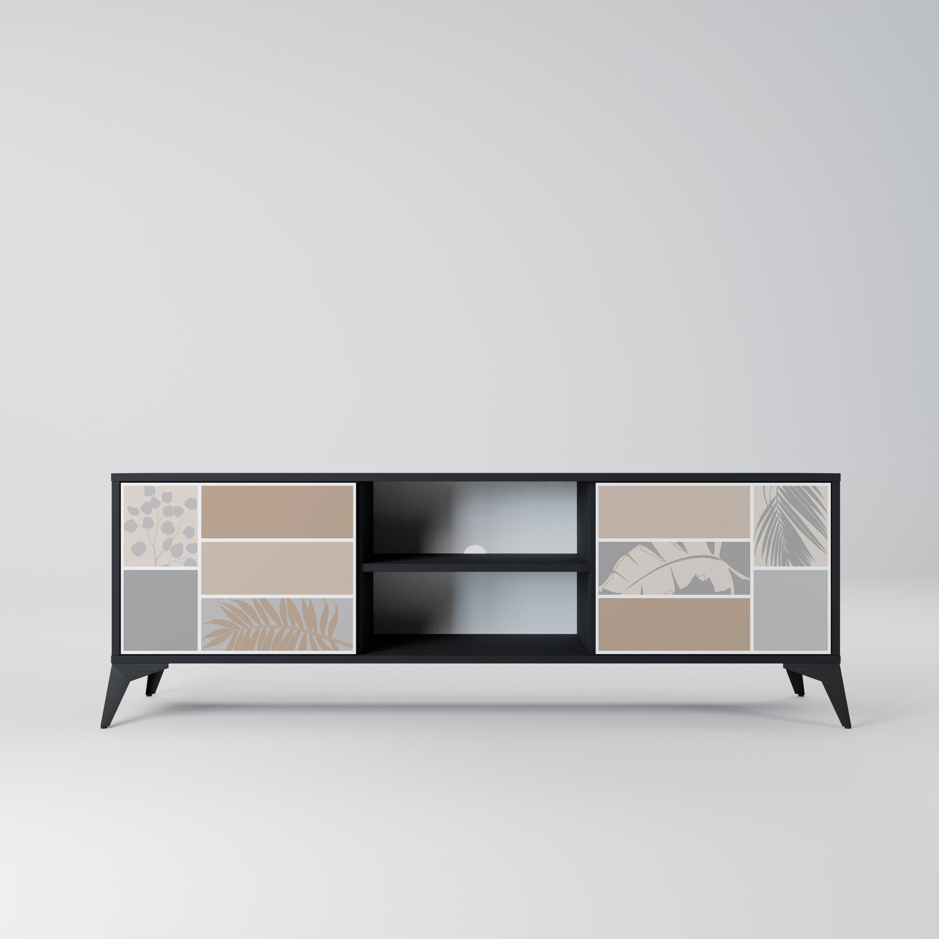 TROPICAL SHAPES 2-Door TV Stand in Black Finish