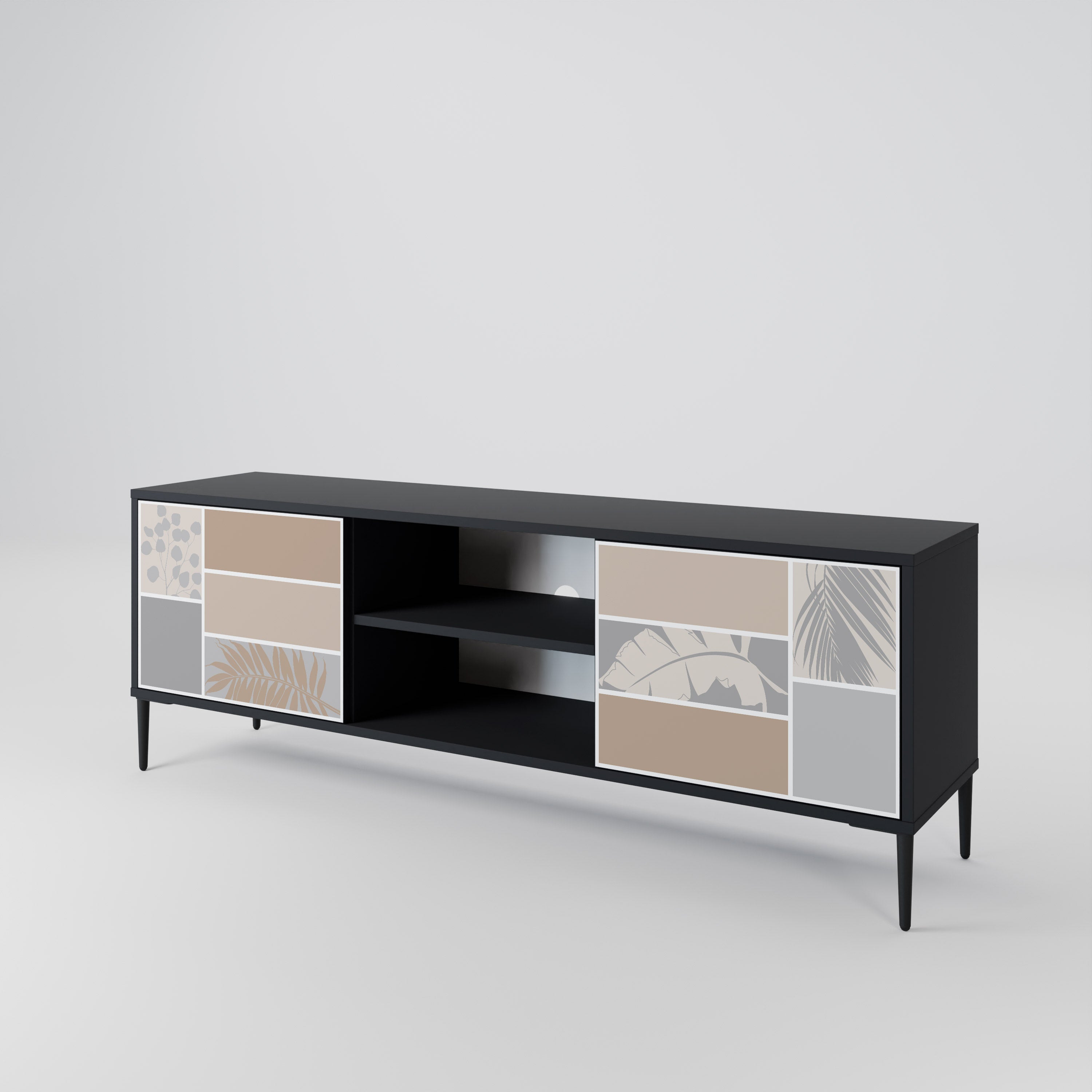 TROPICAL SHAPES 2-Door TV Stand in Black Finish