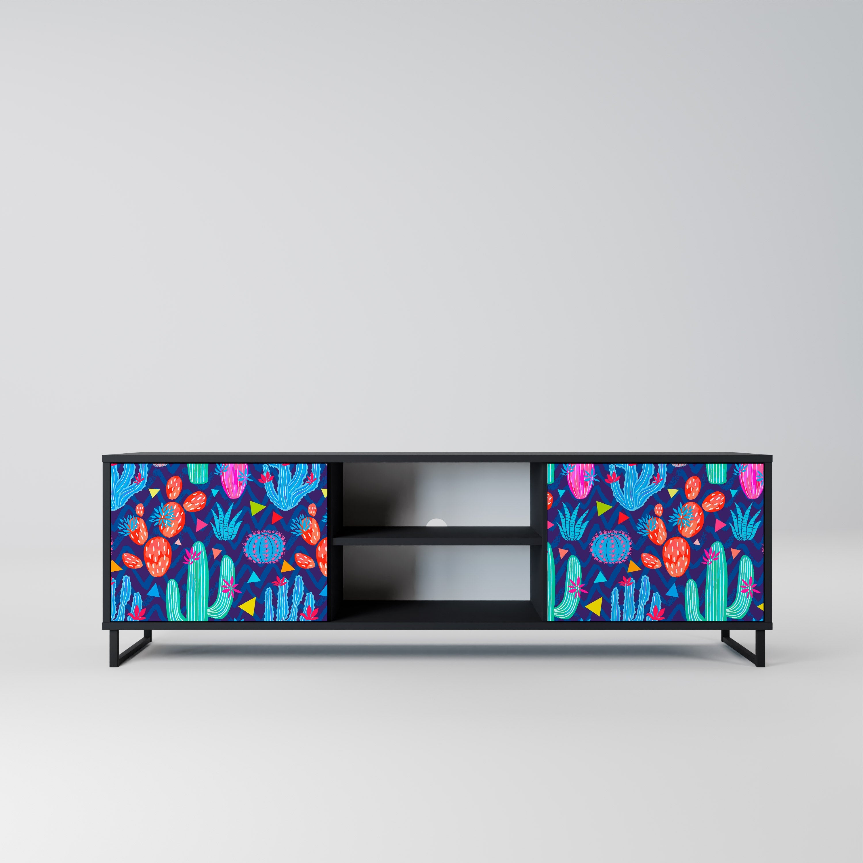 CACTUS VIBES 2-Door TV Stand in Black Finish
