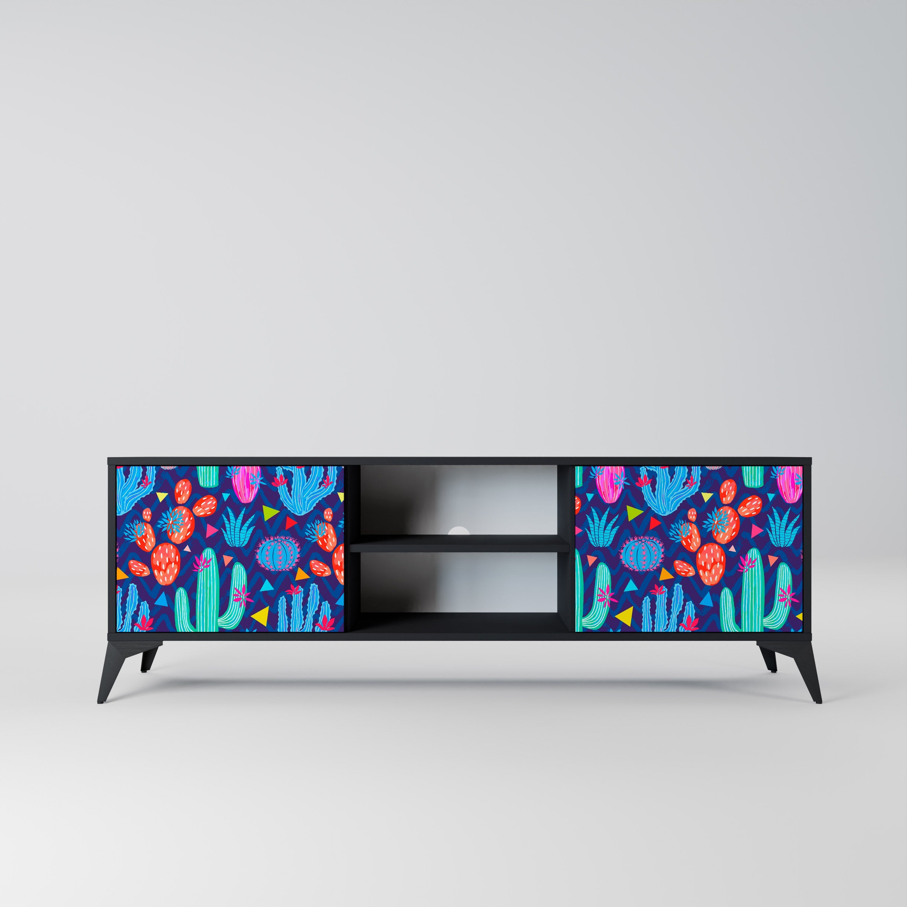 CACTUS VIBES 2-Door TV Stand in Black Finish