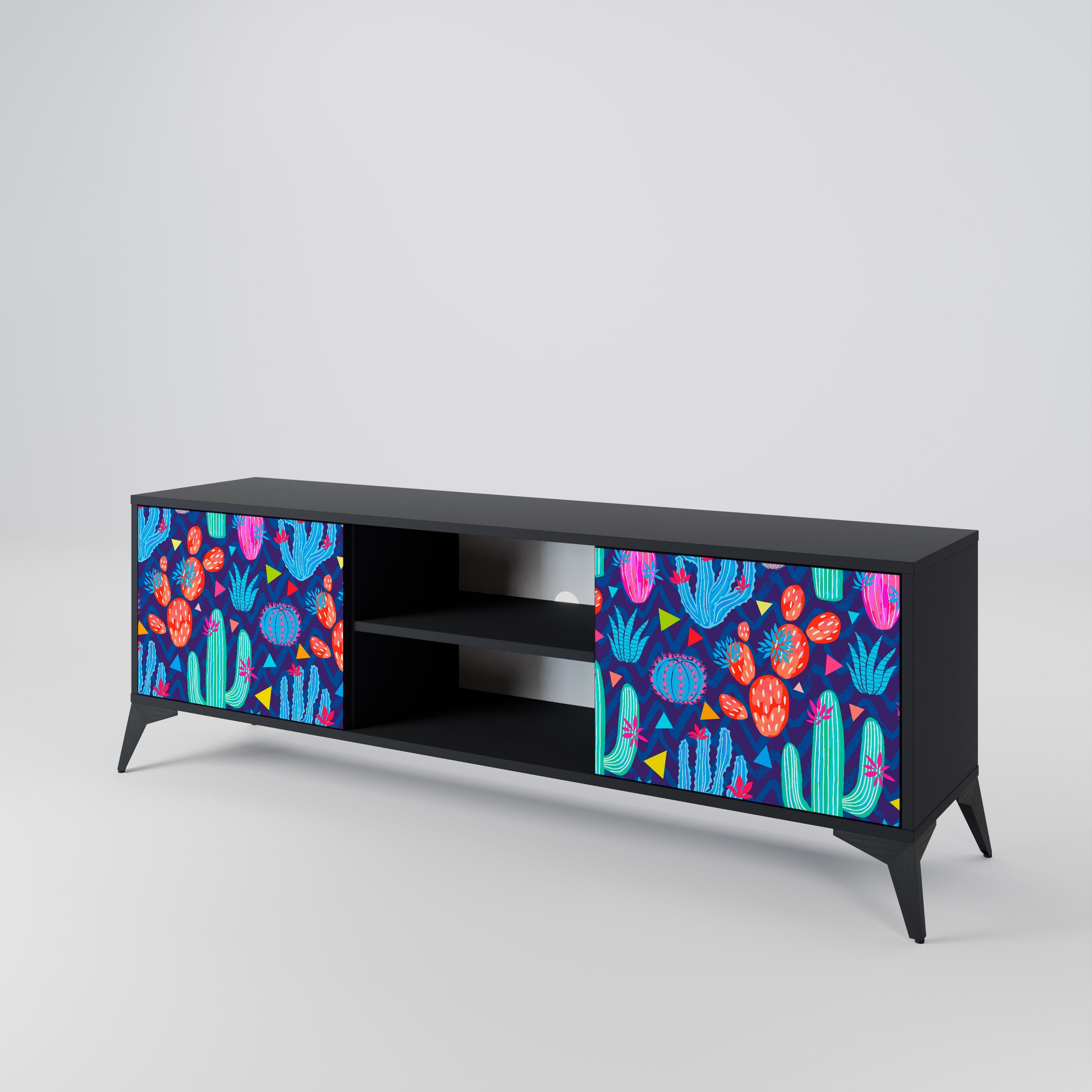 CACTUS VIBES 2-Door TV Stand in Black Finish