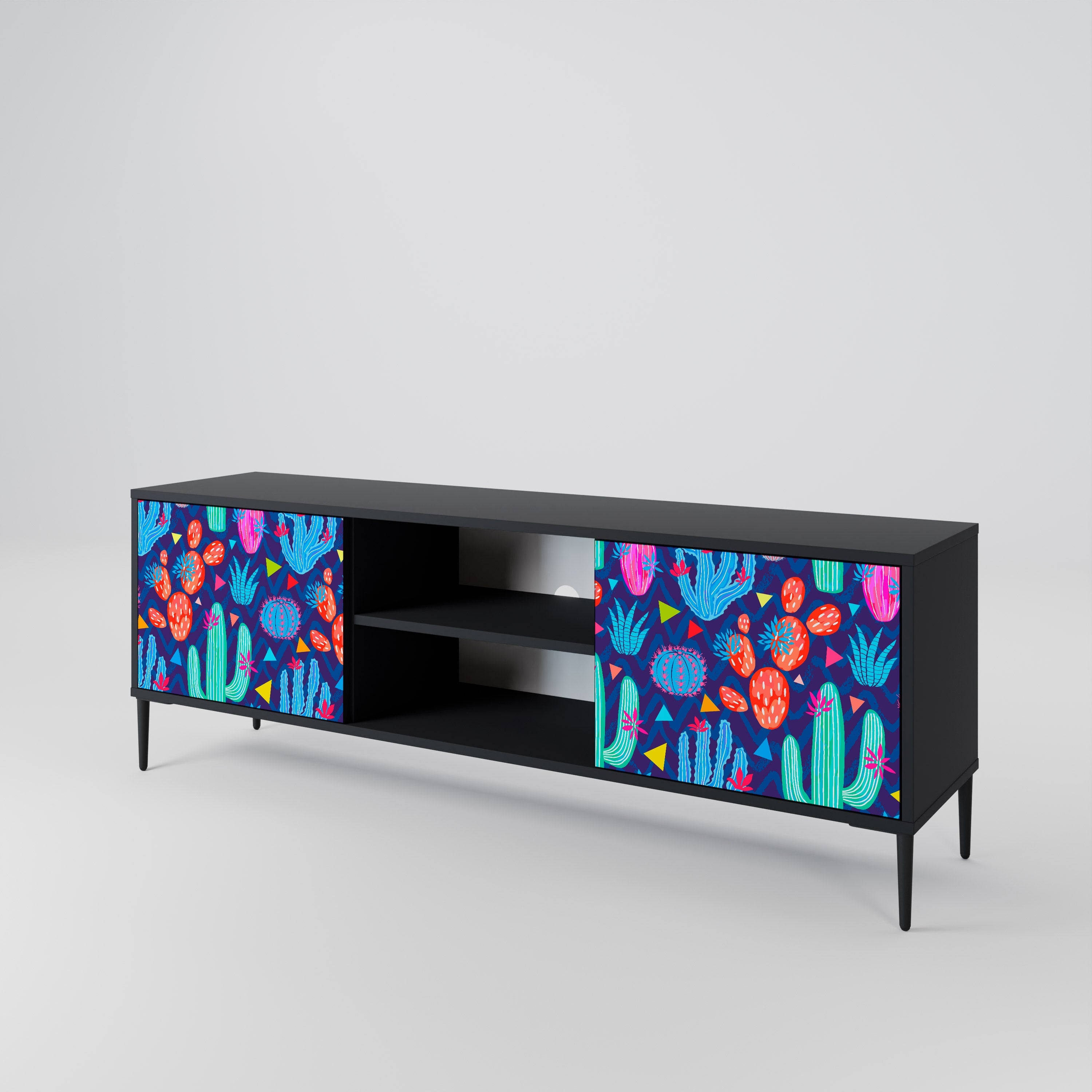 CACTUS VIBES 2-Door TV Stand in Black Finish