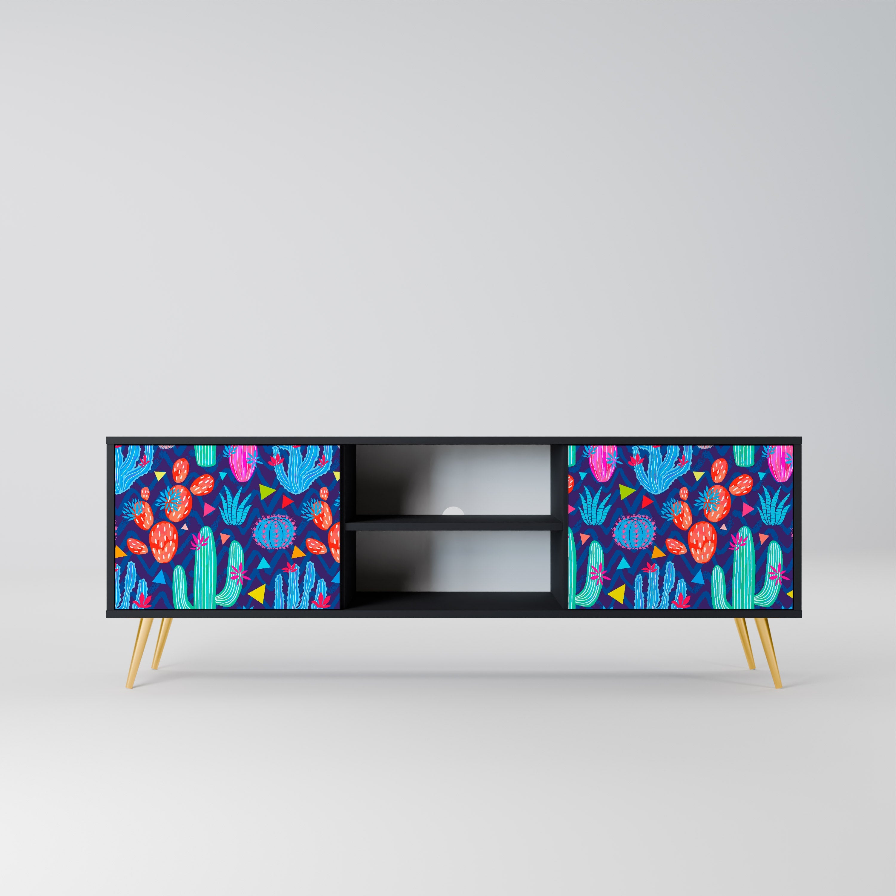 CACTUS VIBES 2-Door TV Stand in Black Finish