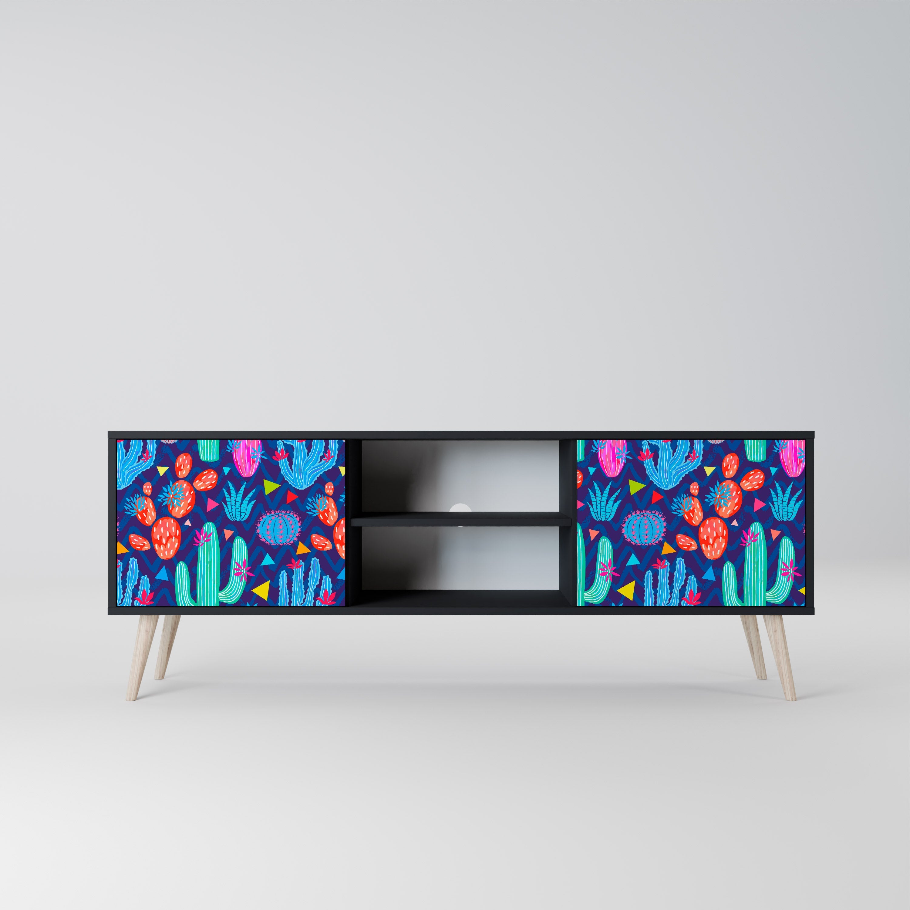 CACTUS VIBES 2-Door TV Stand in Black Finish