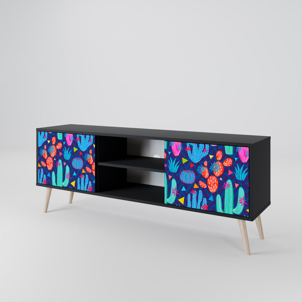 CACTUS VIBES 2-Door TV Stand in Black Finish