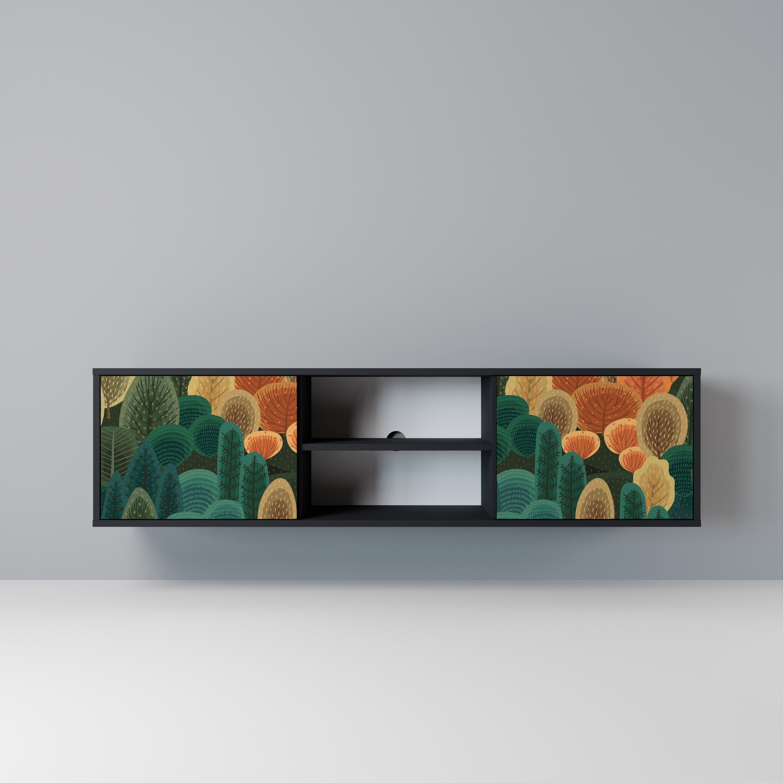 Meuble TV 2 portes KALEIDOSCOPE D'AUTOMNE, finition noire