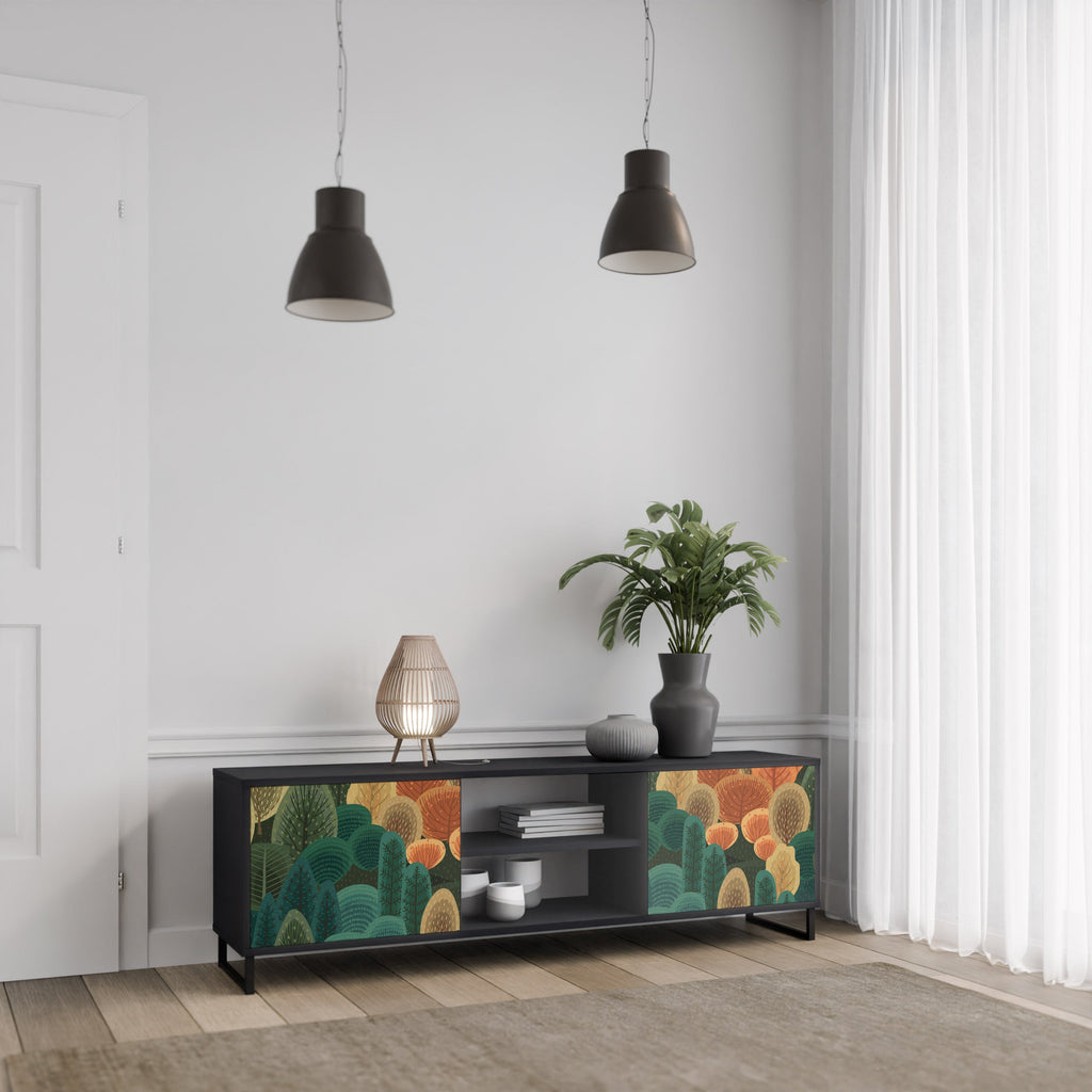 Meuble TV 2 portes KALEIDOSCOPE D'AUTOMNE, finition noire