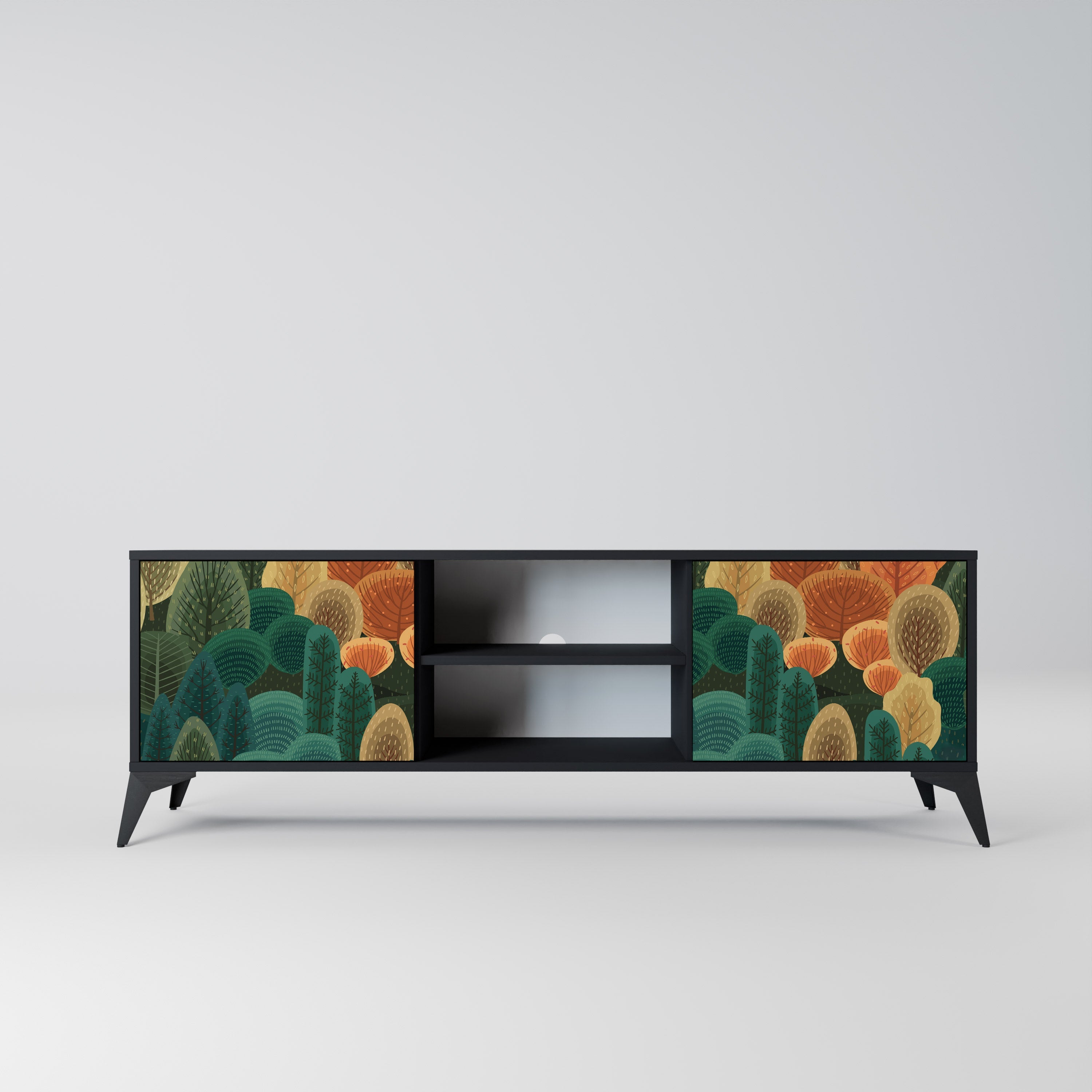 Meuble TV 2 portes KALEIDOSCOPE D'AUTOMNE, finition noire