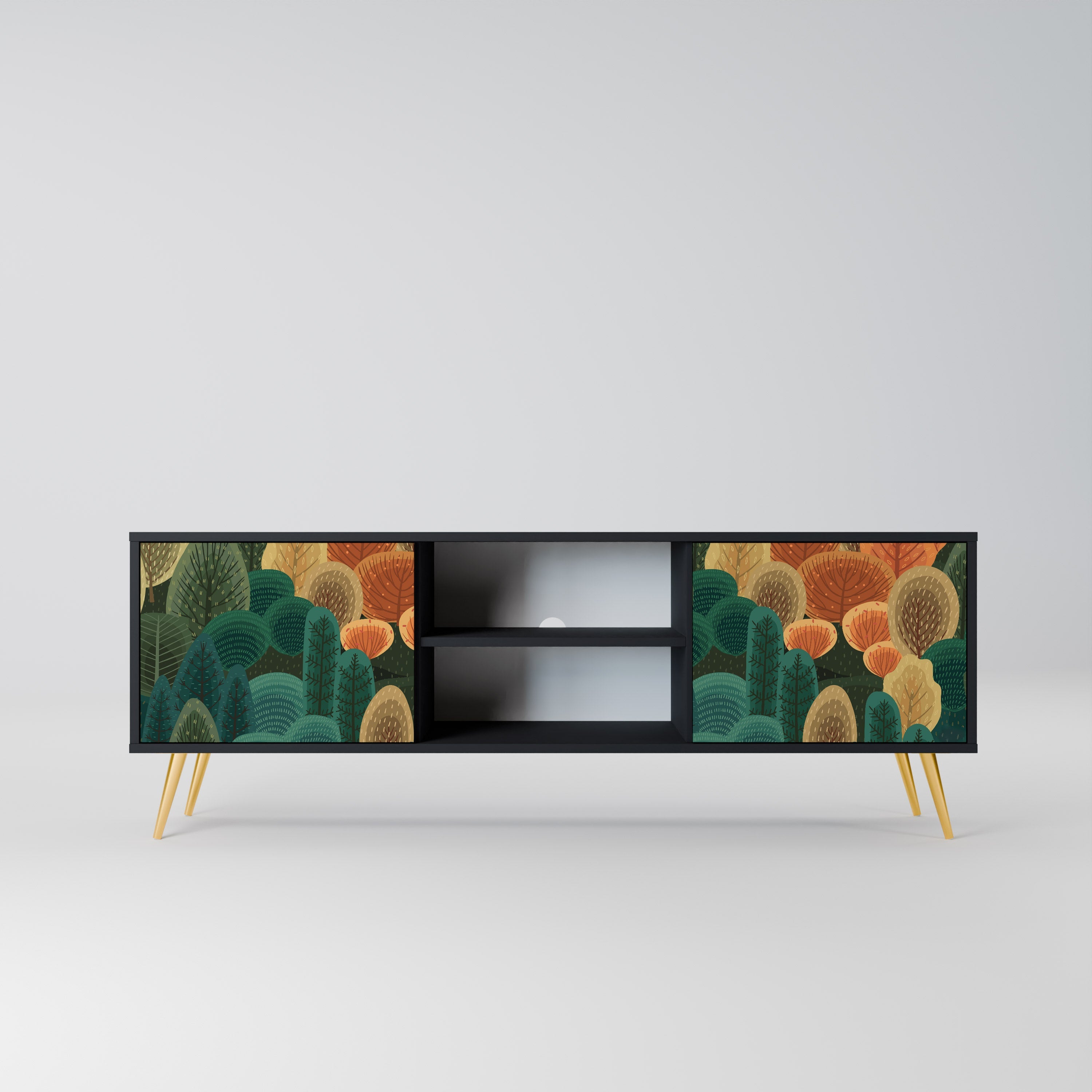 Meuble TV 2 portes KALEIDOSCOPE D'AUTOMNE, finition noire