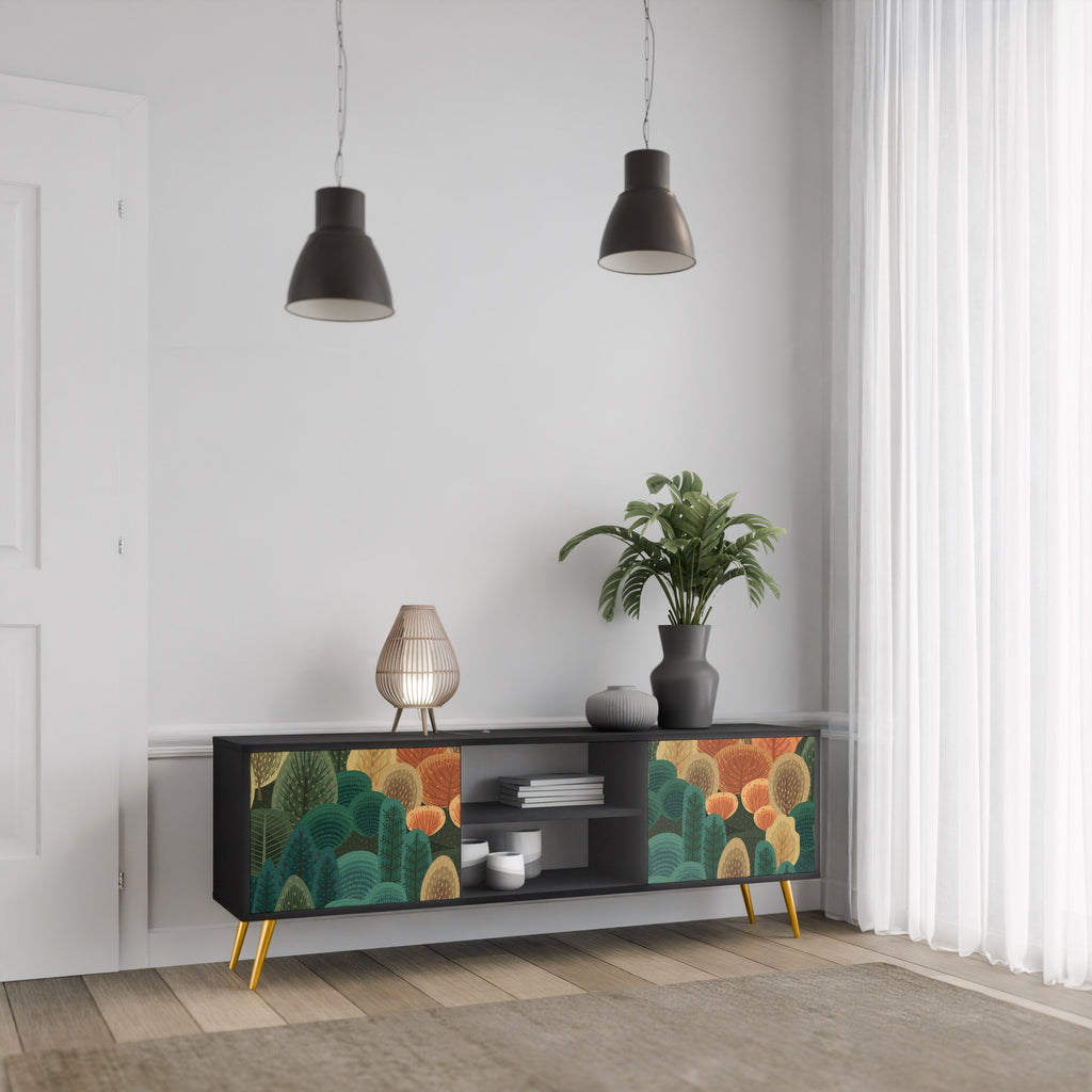 Meuble TV 2 portes KALEIDOSCOPE D'AUTOMNE, finition noire