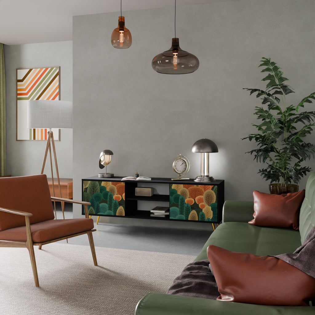 Meuble TV 2 portes KALEIDOSCOPE D'AUTOMNE, finition noire