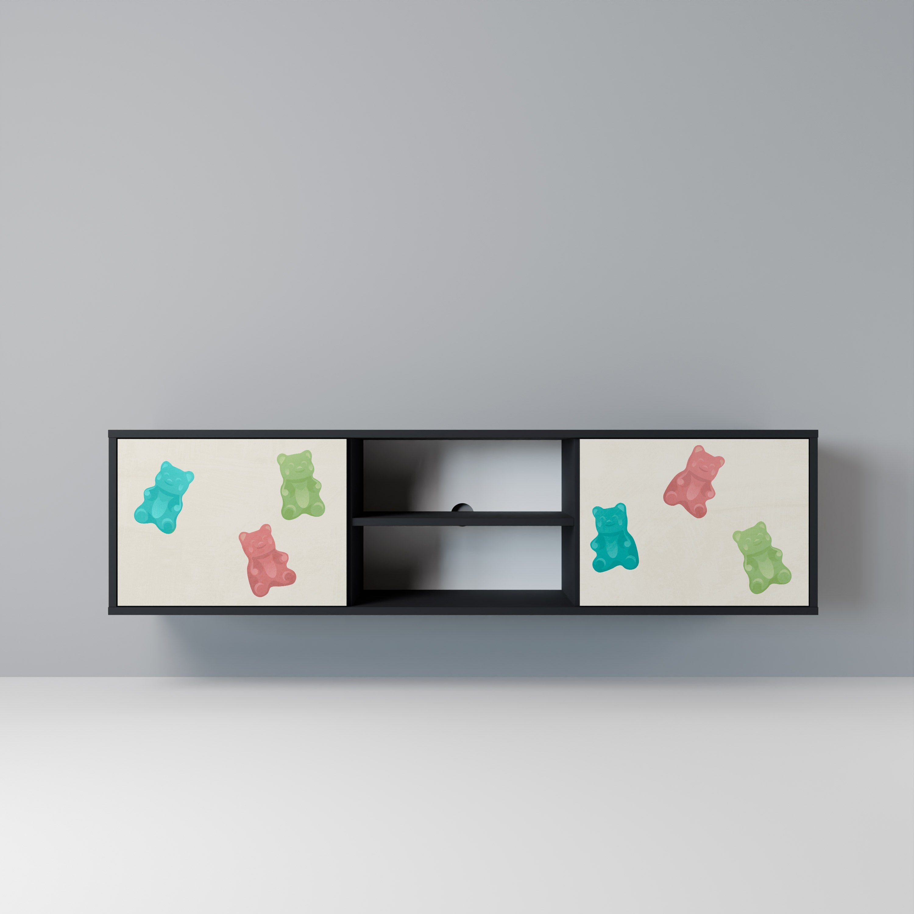 GUMMY BEARS 2-Door TV Stand in Black Finish