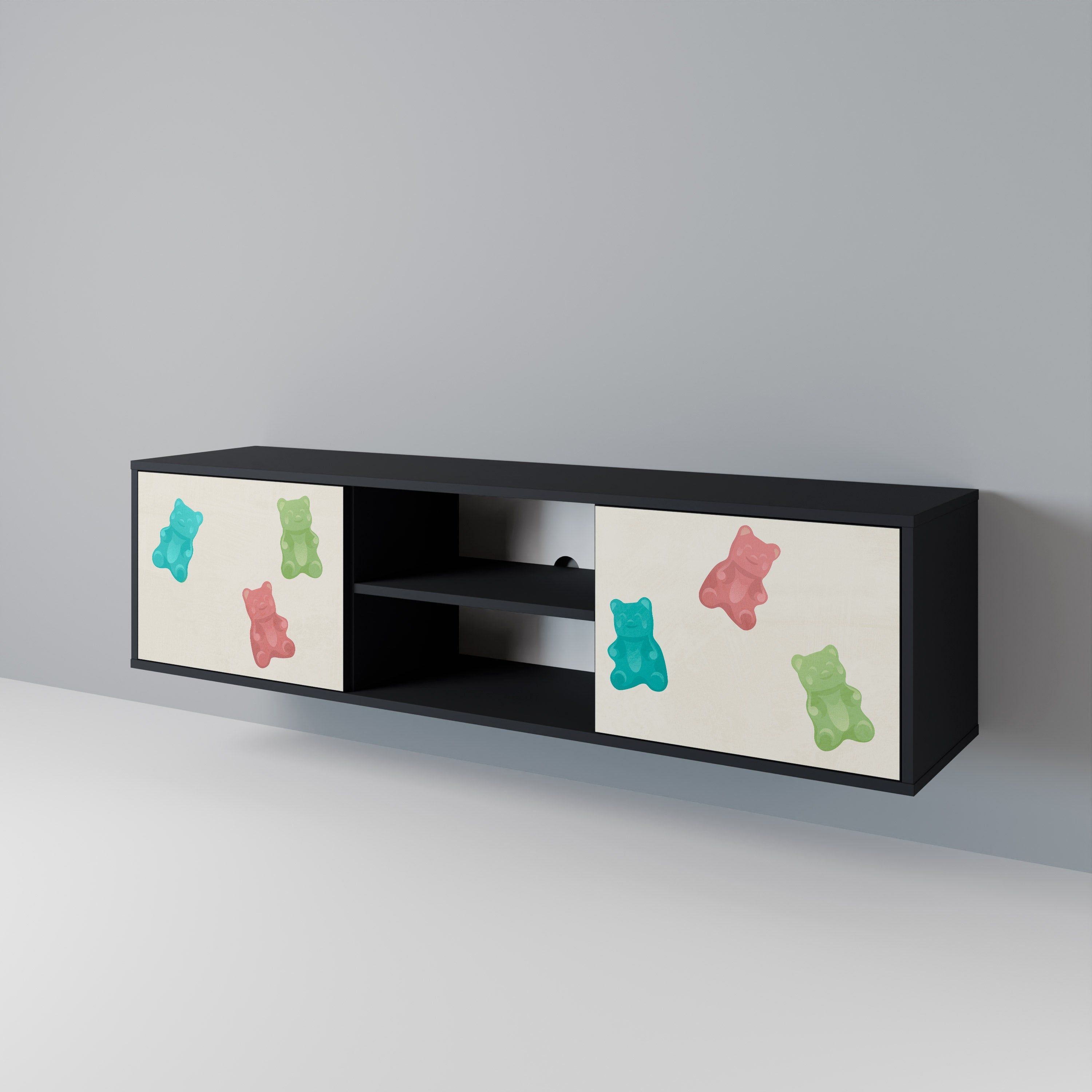 GUMMY BEARS 2-Door TV Stand in Black Finish