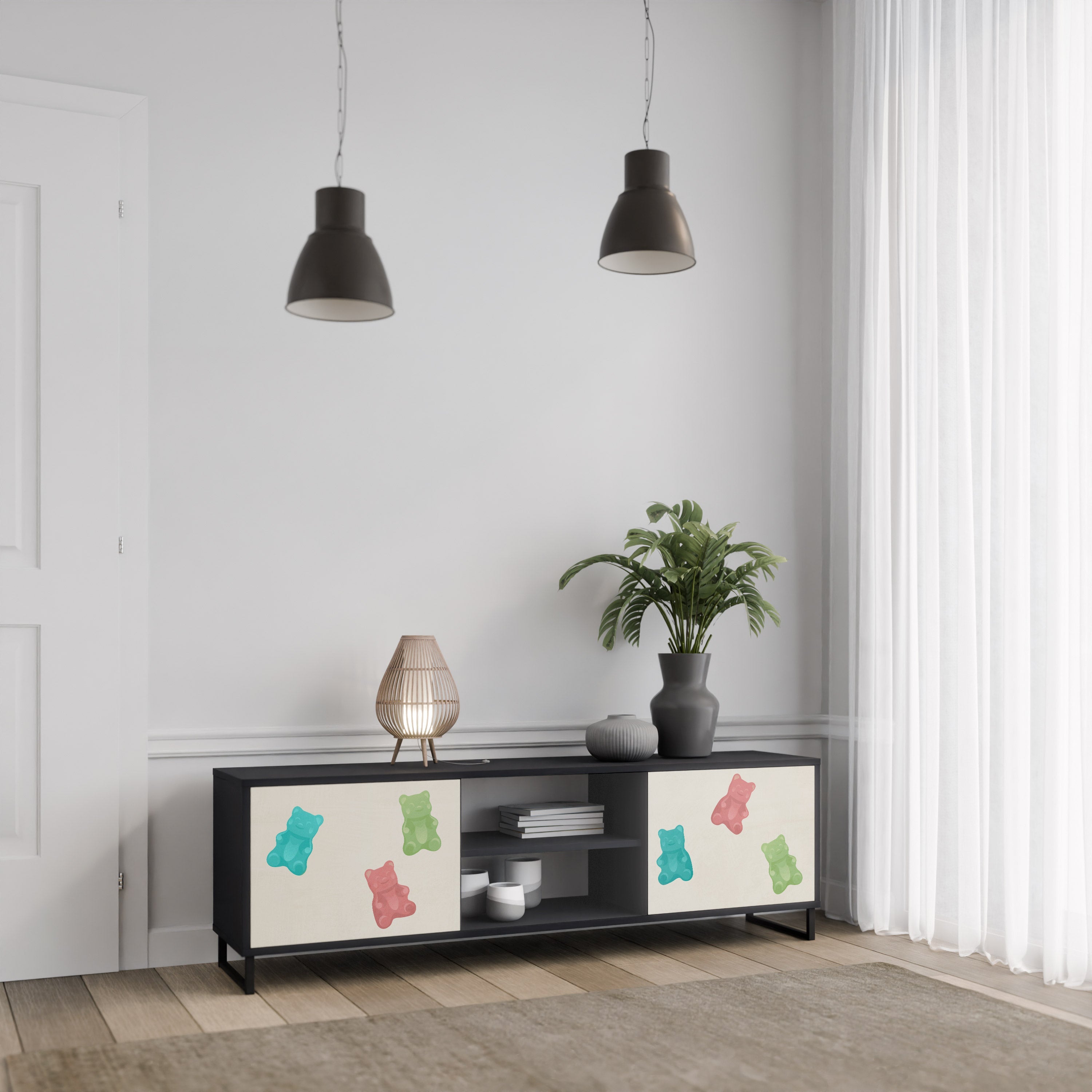 GUMMY BEARS 2-Door TV Stand in Black Finish