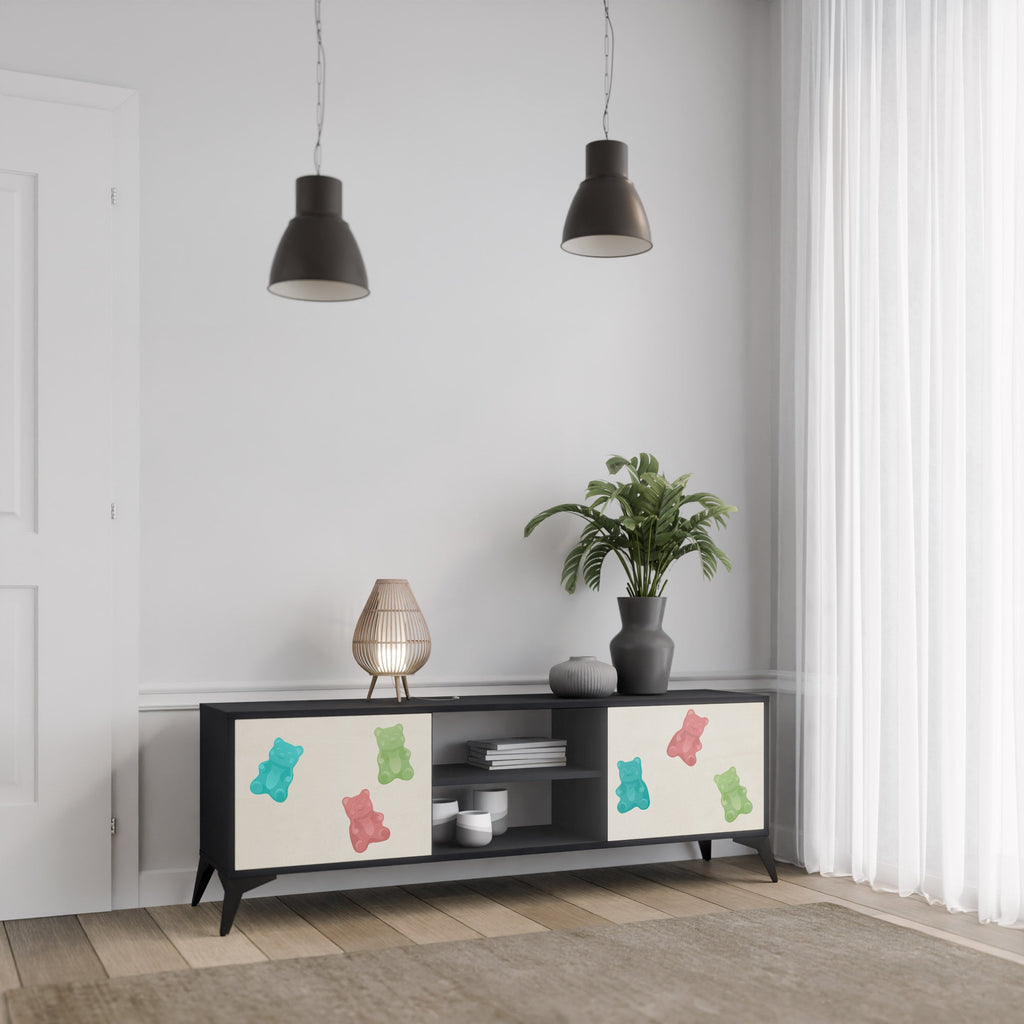 GUMMY BEARS 2-Door TV Stand in Black Finish