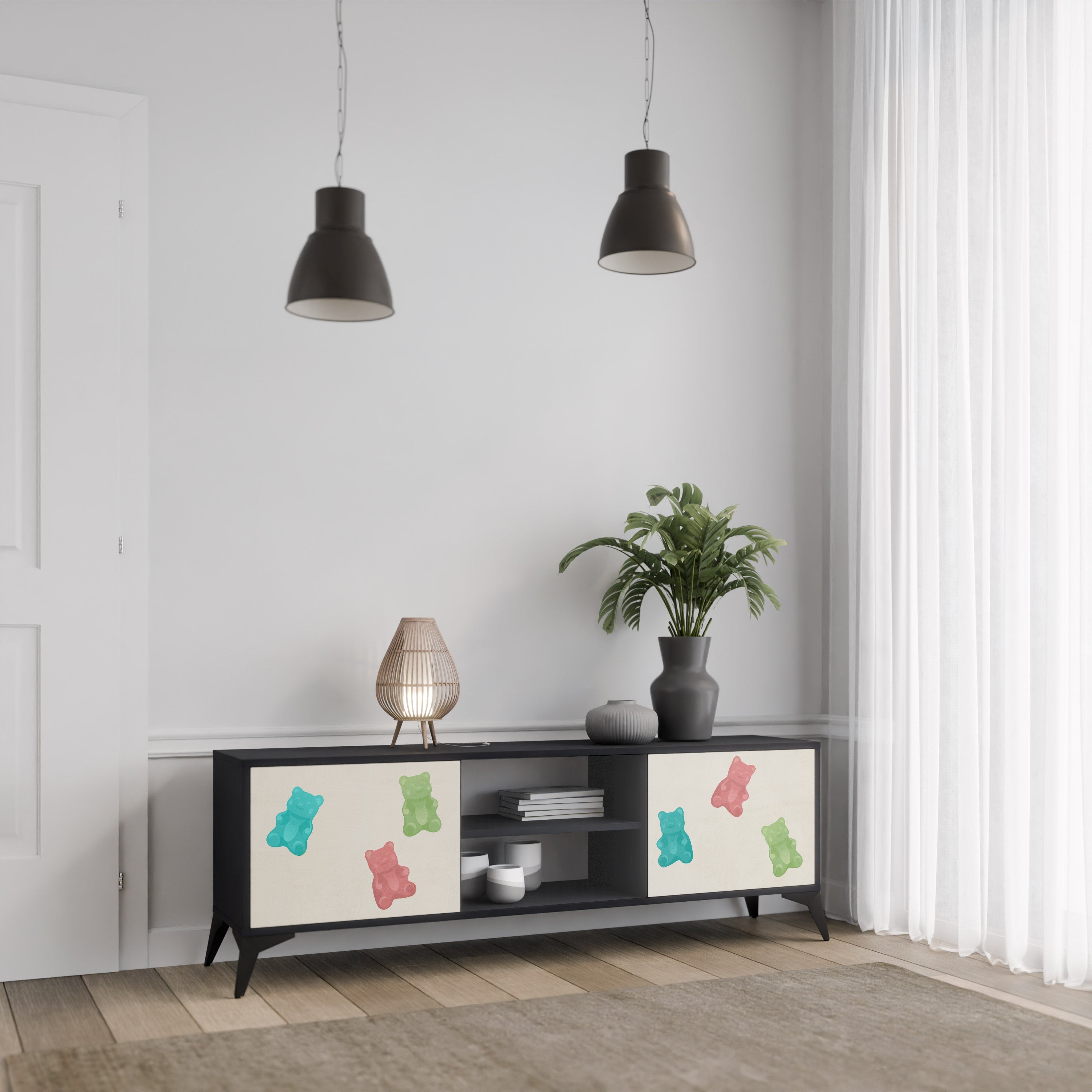 GUMMY BEARS 2-Door TV Stand in Black Finish