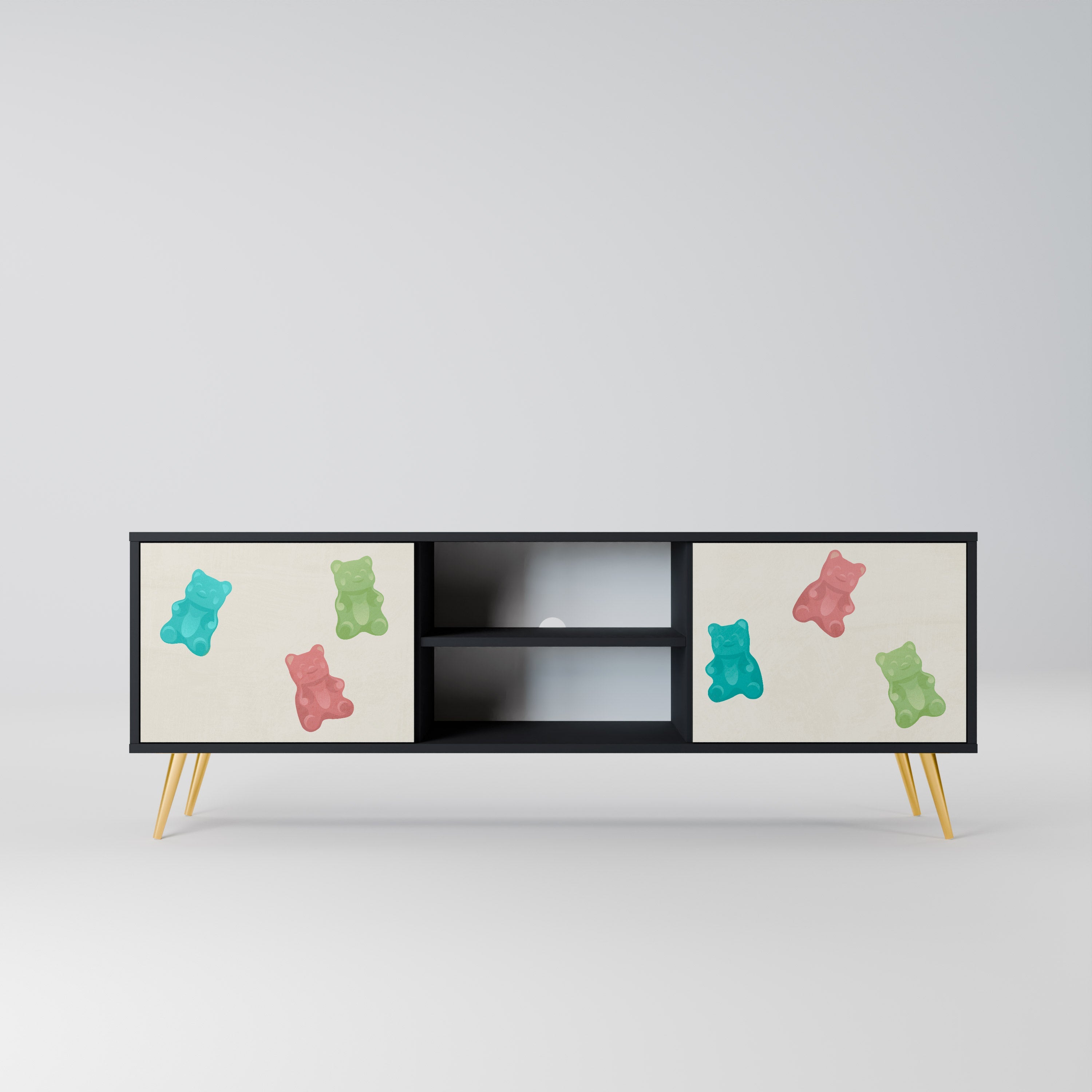GUMMY BEARS 2-Door TV Stand in Black Finish