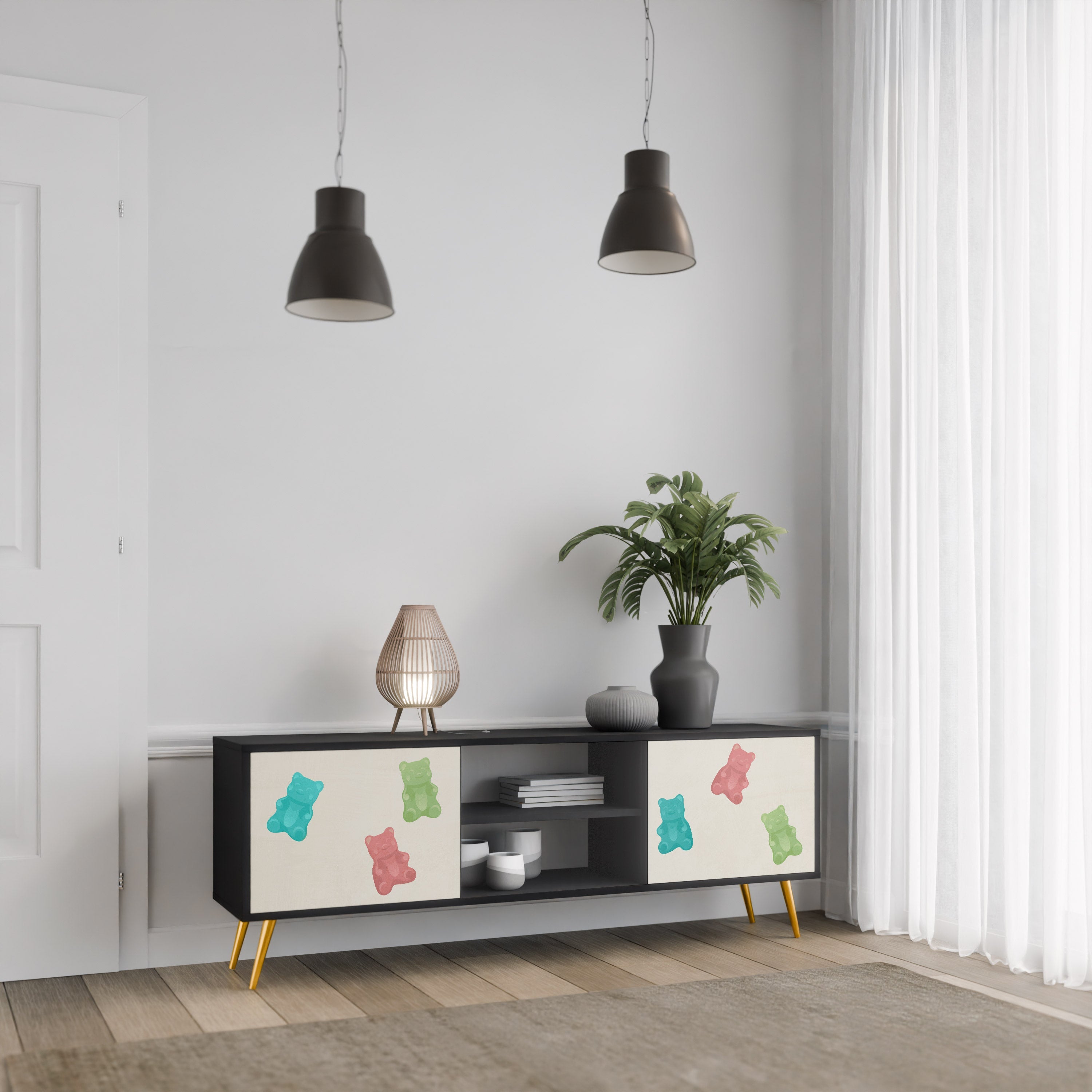 GUMMY BEARS 2-Door TV Stand in Black Finish