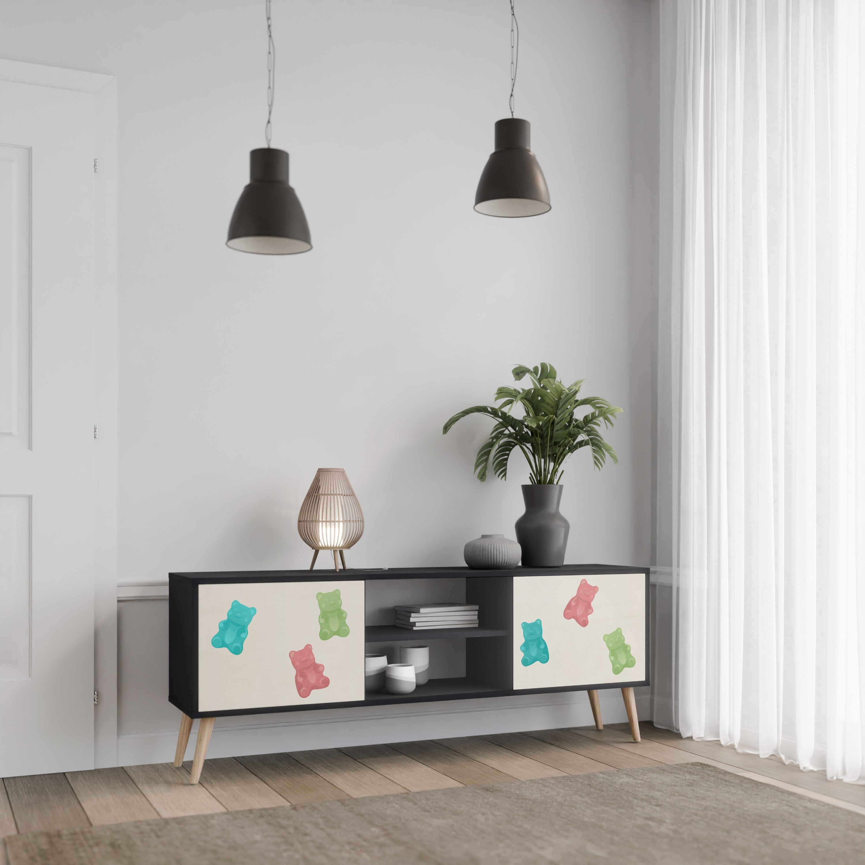 GUMMY BEARS 2-Door TV Stand in Black Finish