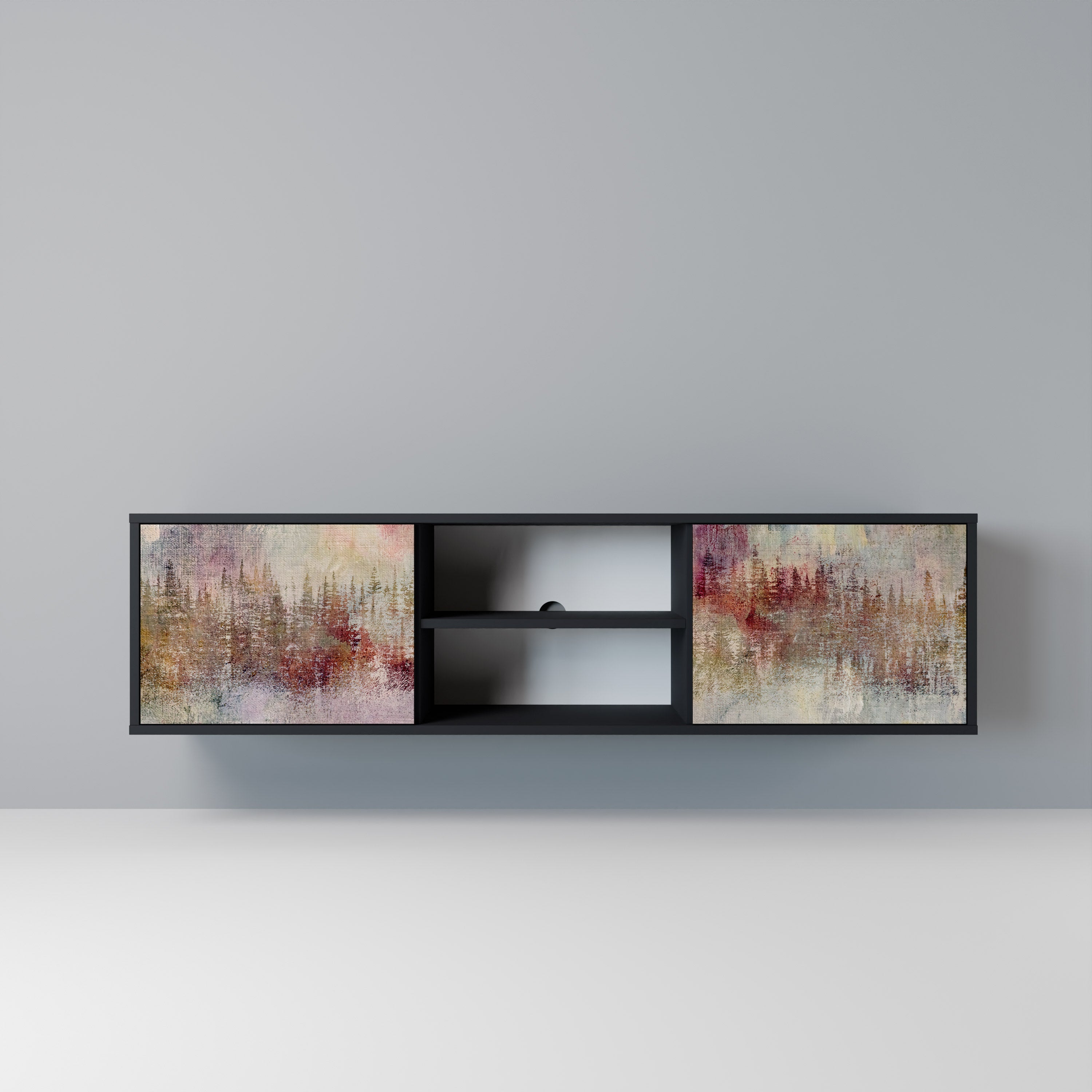 VEILED SUMMIT 2-Door TV Stand in Black Finish