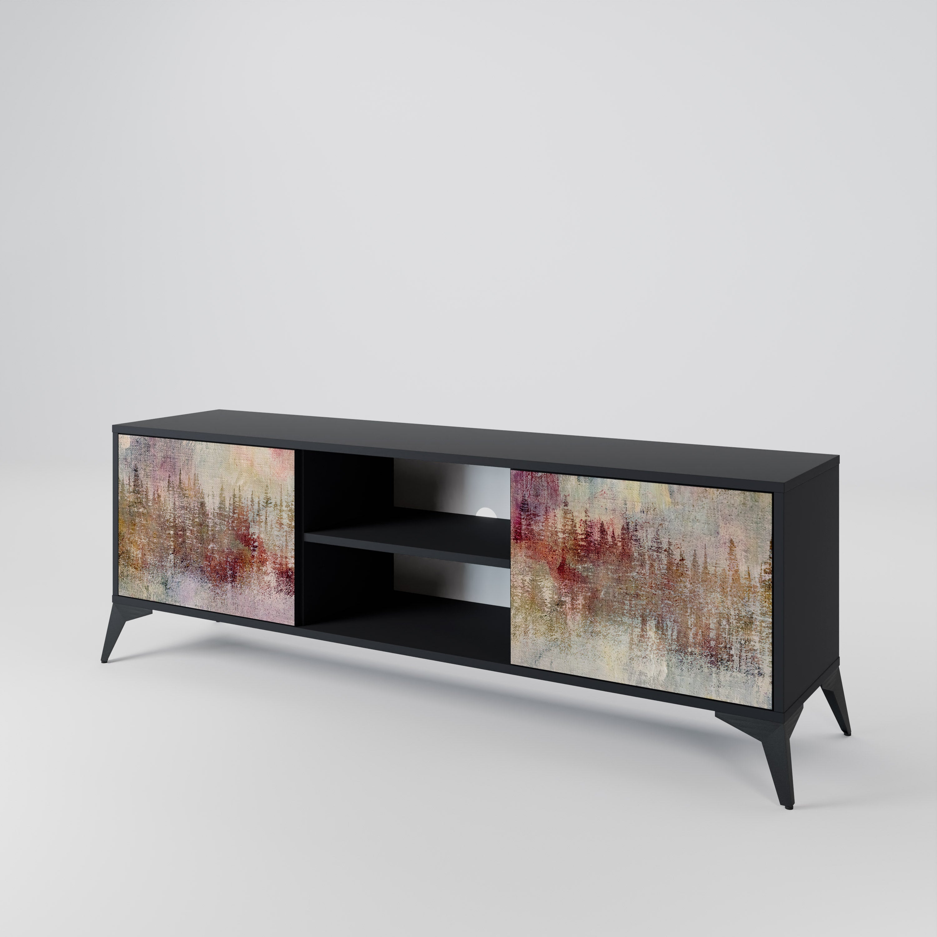 VEILED SUMMIT 2-Door TV Stand in Black Finish